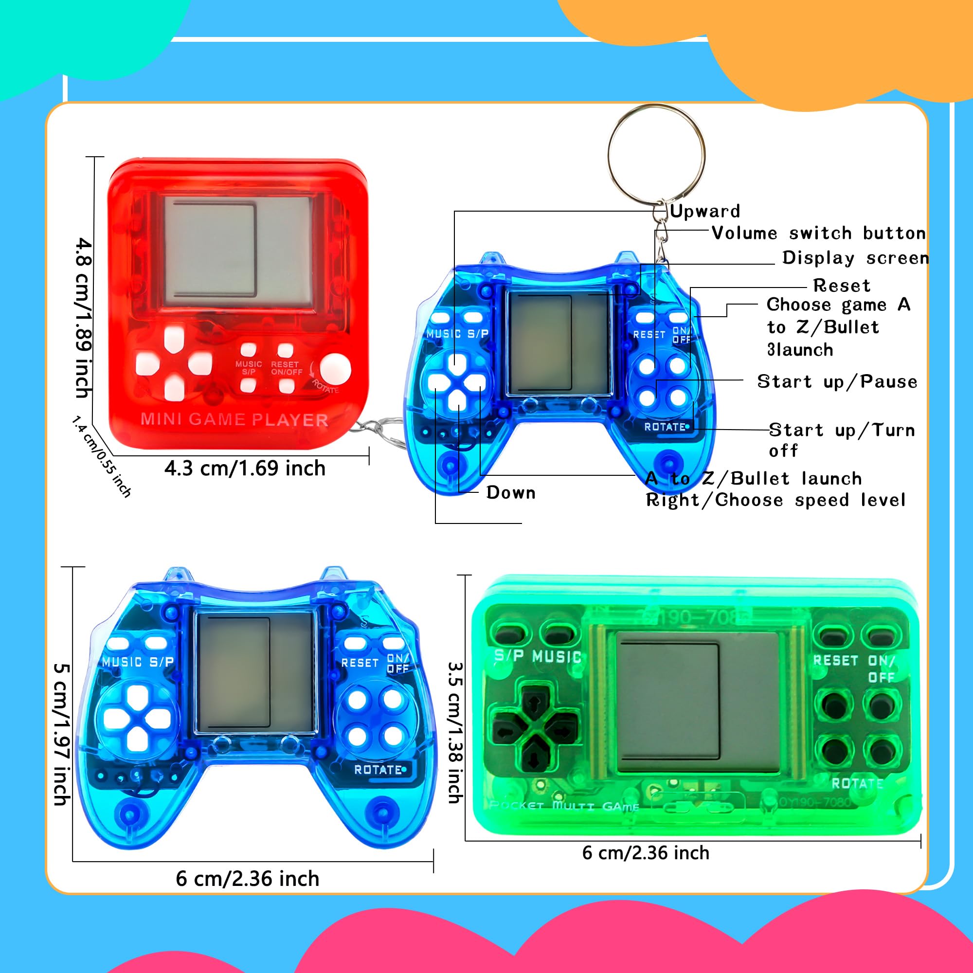 Confezione da 36 mini portachiavi quadrati per videogiochi, per bambini, compleanni, videogiochi, bomboniere, premi di classe, riempitivi per sacchetti Goddie (colore stile 1)