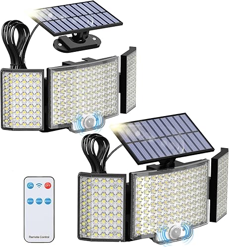 ABODONG Luces solares para exteriores, 212 luces LED de inundación con cable de 16.4 pies, 3 modos de sensor de movimiento, luces para exteriores