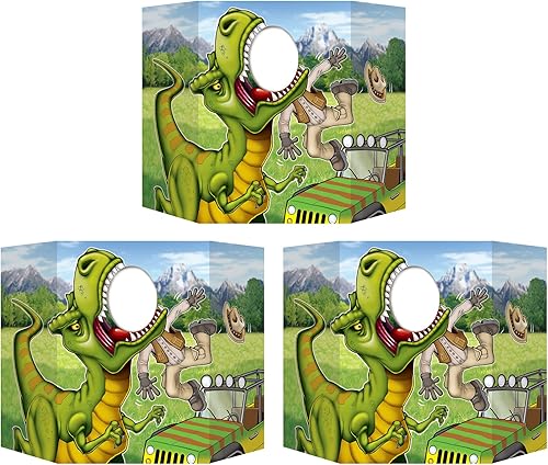 Beistle 3 piezas de fondo de cabina de fotos de dinosaurio T-Rex decoraciones de fiesta de cumpleaños, 25 x 37 pulgadas, multicolor