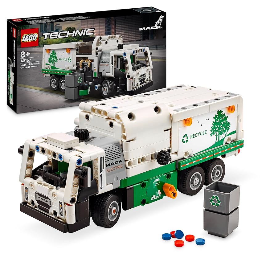 LEGO Technic Camion della Spazzatura Mack LR Electric, Veicolo Giocattolo per la Raccolta dei Rifiuti, Gioco per Bambini, Bambine, Ragazzi e Ragazze da 8 Anni in su che Amano l'Ambiente 42167