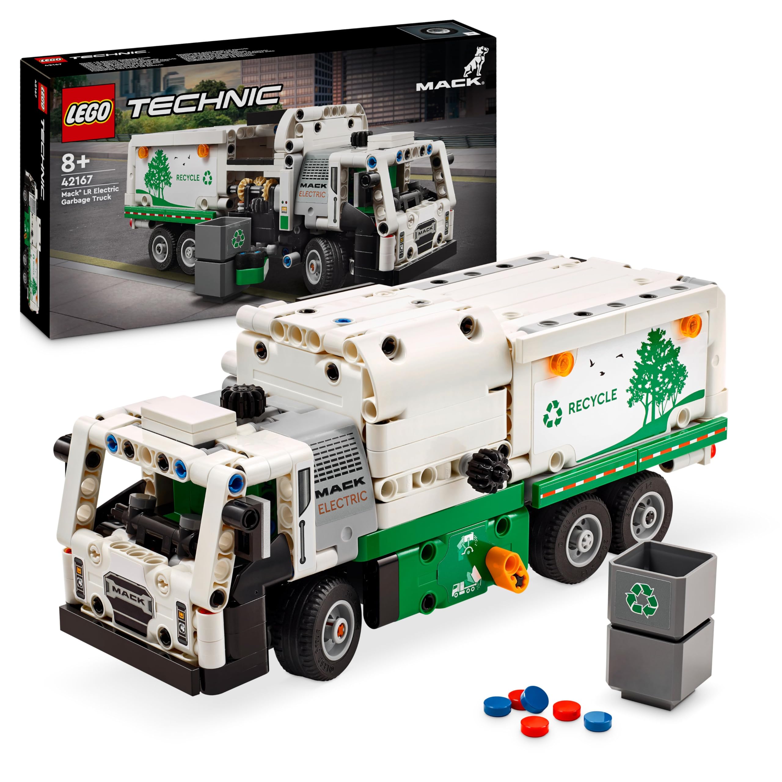 LEGOTechnic Mack LR Electric Garbage Truck Toy for Boys & Girls aged 8 Plus Years Old, Recycling Bin Lorry with Realistic Features, Vehicle Gift Idea 42167