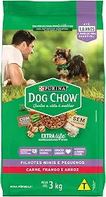 Purina Dog Chow Ração Dog Chow Para Cães Filhotes De Raças Pequenas Sabor Frango E Arroz - 3Kg Purina Para Todas Pequeno Filhotes - Sabor Frango
