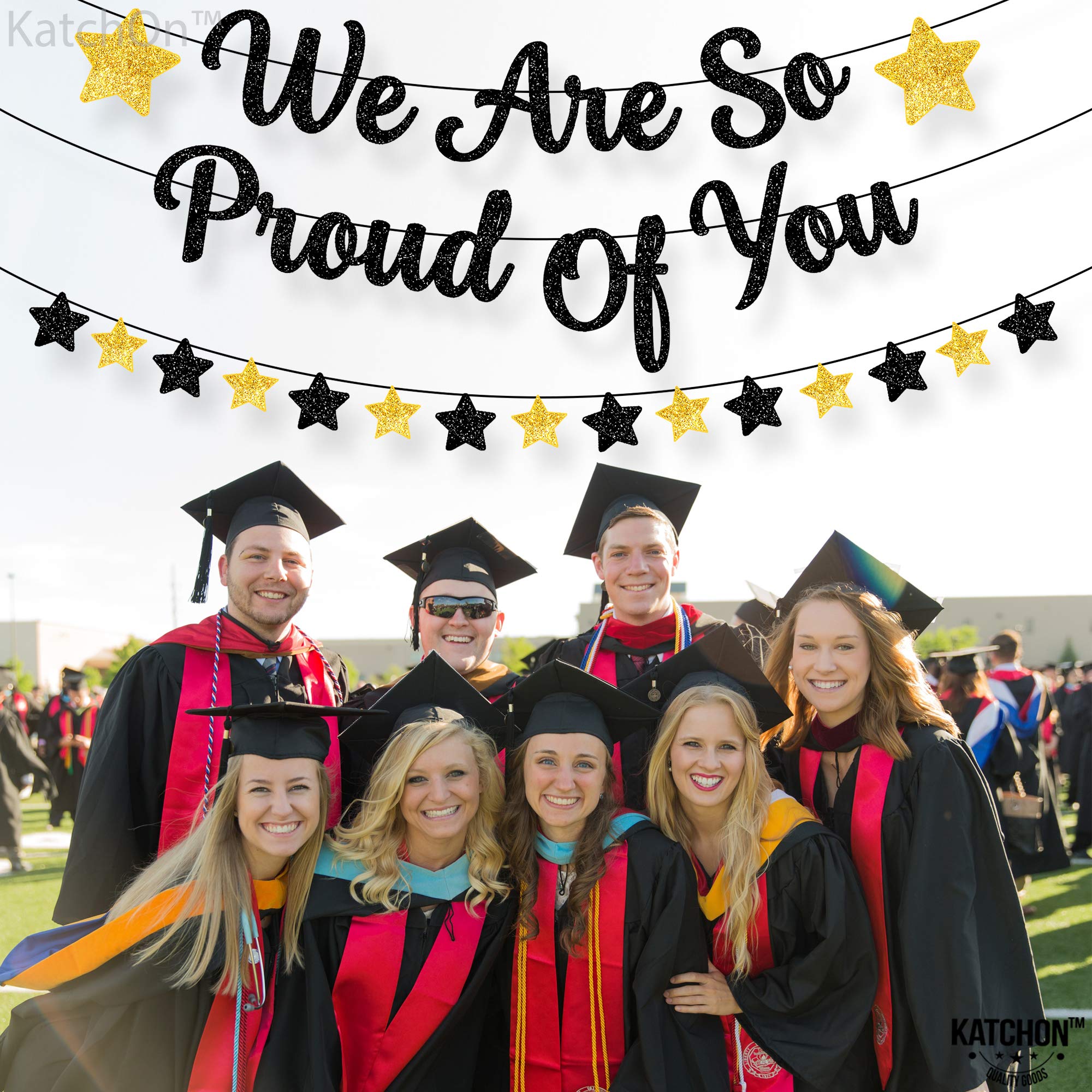 "We Are So Proud Of You" Glitter Graduation Banner - 10 Feet, Pre-Assembled Gold Decor For 2024 Parties