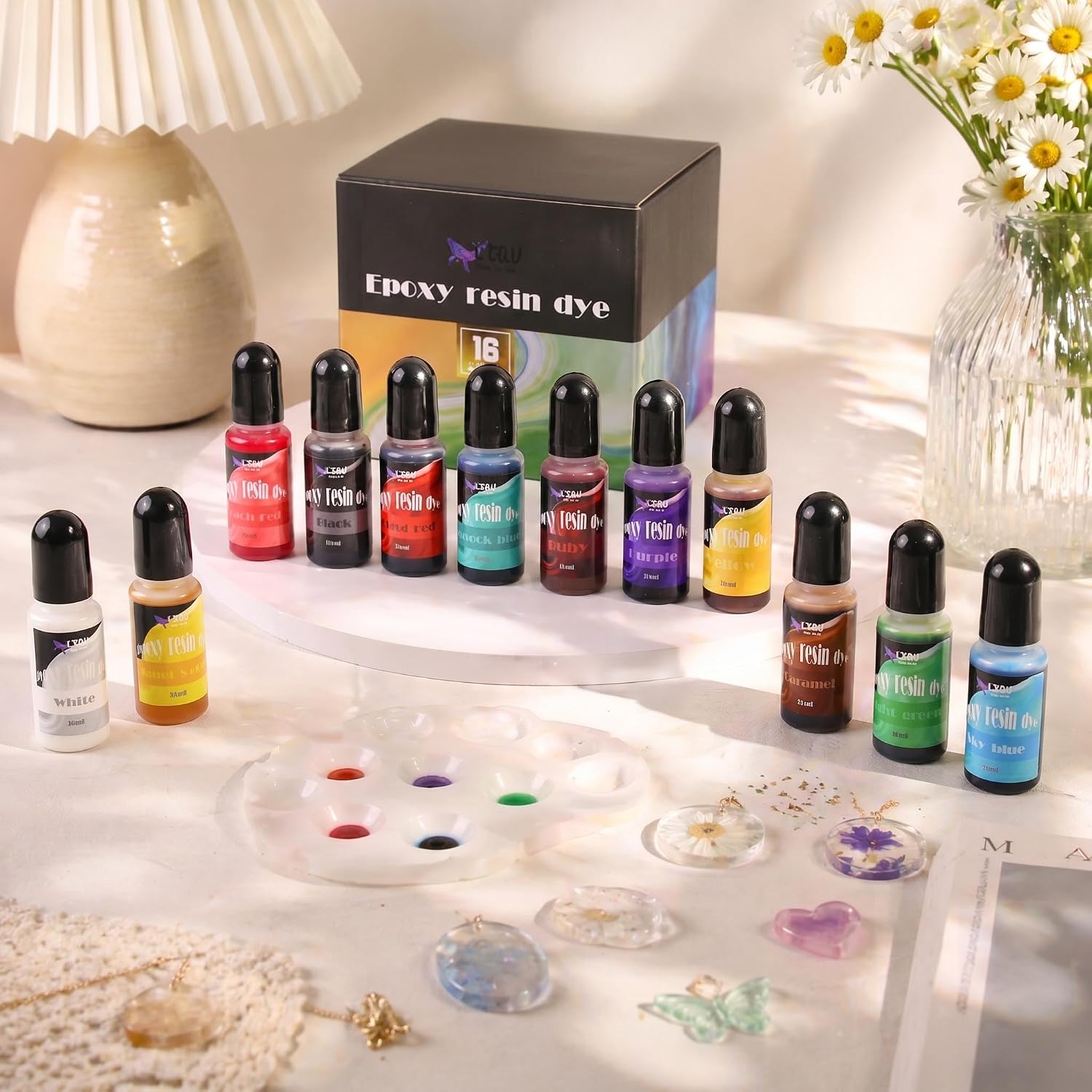 LEQU Happy and FUN16 Color Concentrated Resin Dye for Epoxy Resin & UV Resin | Liquid Colorant for Resin Coloring, Resin Jewelry, Resin Art Crafts DIY Making (Each 0.35oz)