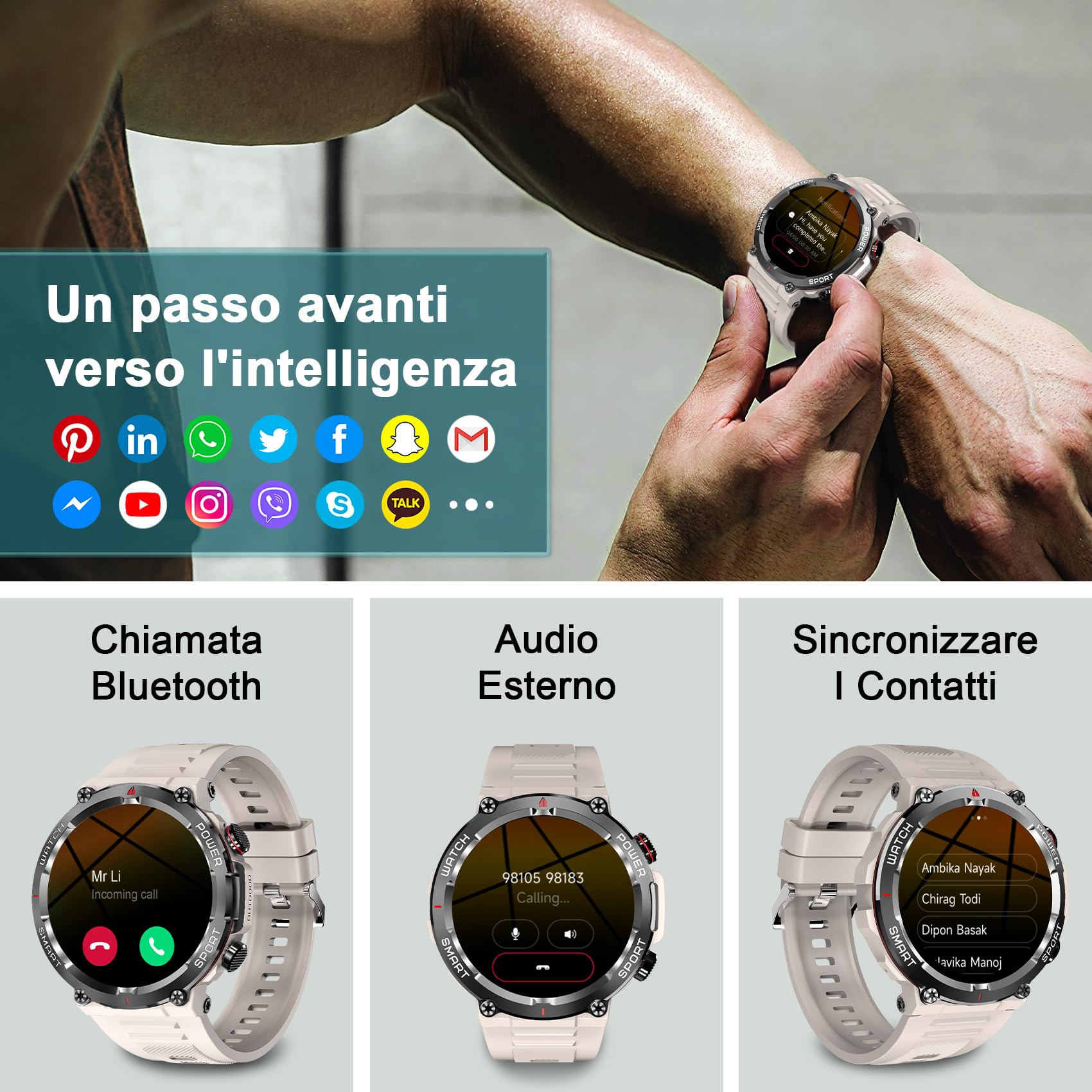 IOWODO Smartwatch Uomo,Orologio Fitness Chiamate Bluetooth,Smart Watch Militari Tracker con Cardiofrequenzimetro,SpO2, Monitoraggio del Sonno,100+ modalità Sport Compatibile Android con iOS