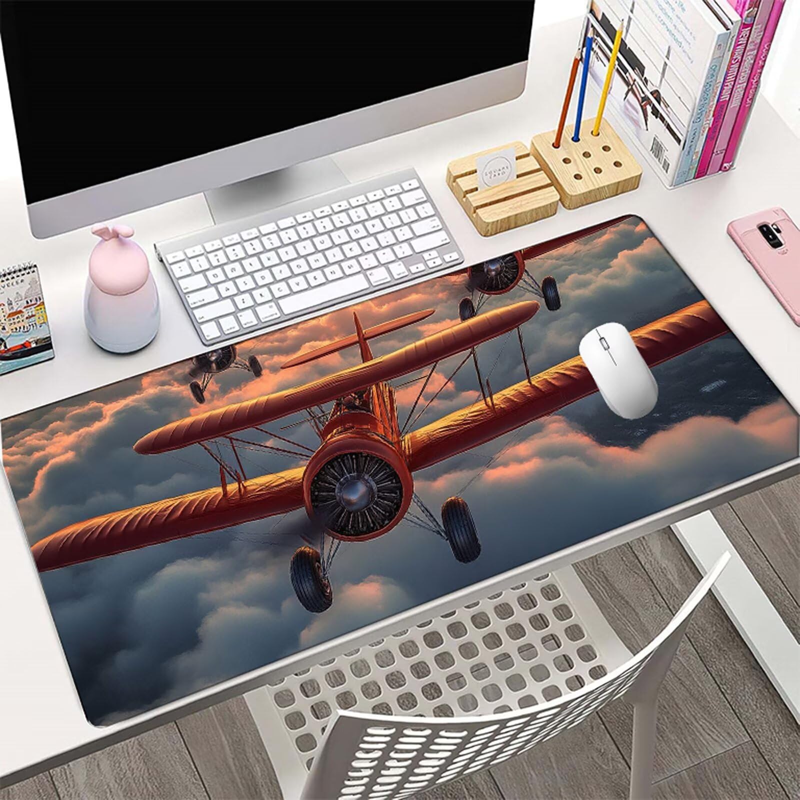 Tappetino Mouse Rosso Tappetino Mouse XXL 150x80 cm Mouse Pad Aereo Sottomano Scrivania Ufficio Grande, Mousepad Gaming Antiscivolo Impermeabile, Tappeto per Computer e Tastiera, Gamer, Regalo W6-855