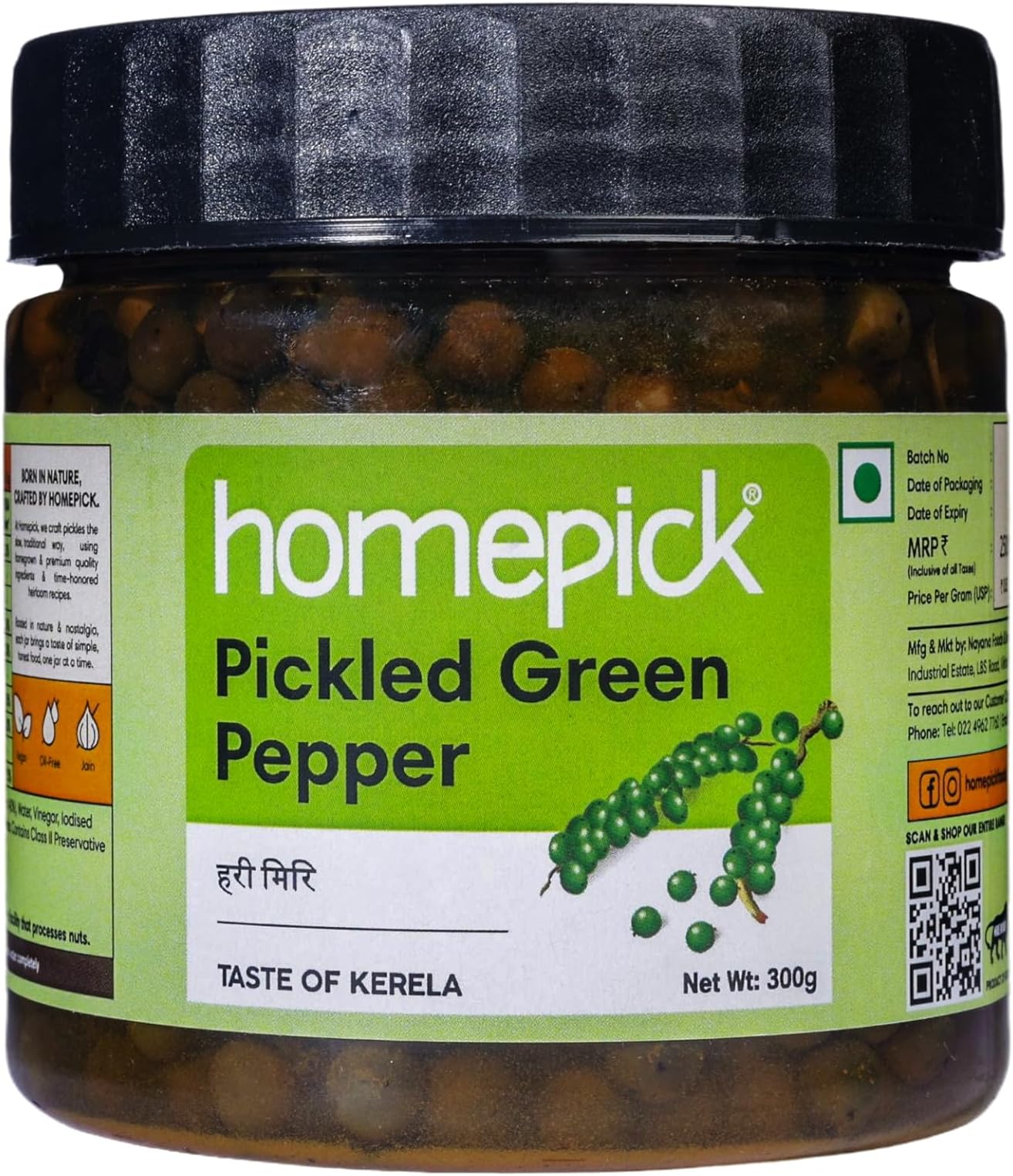 Homepick Pickled Green Pepper 300g - Hari Miri Achar Oil free