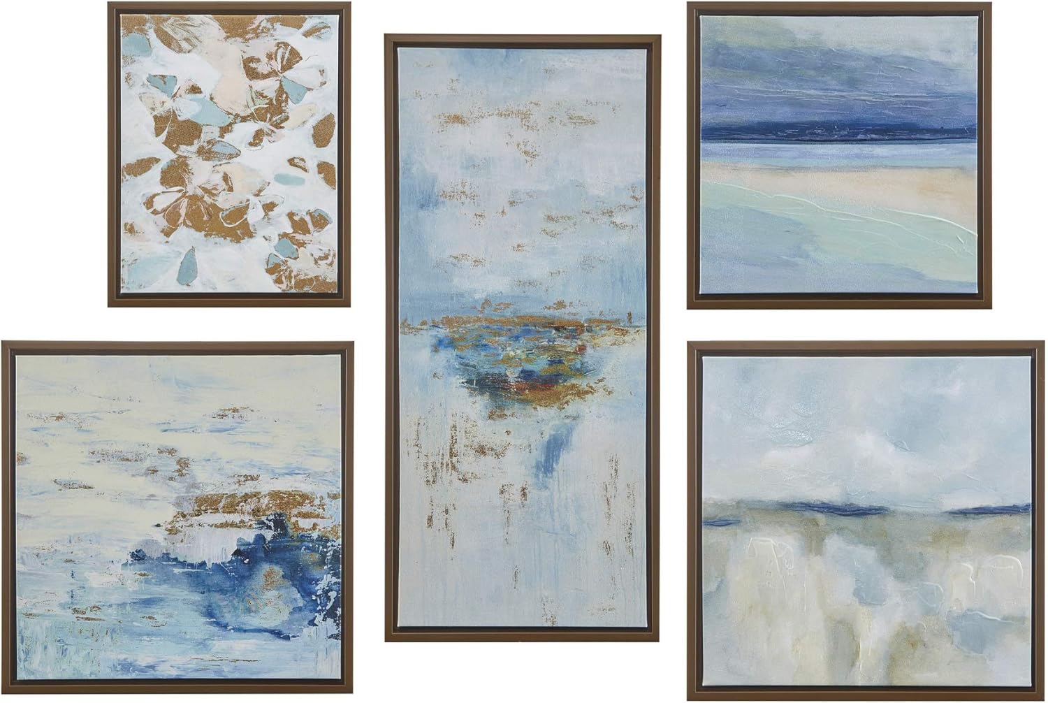 Madison Park Wall Art Living Room Décor - Galary Canvas Home Accent Modern Dining Bathroom Decoration, Ready to Hang Painting for Bedroom, Multi-Sizes, Blue Horizon 5 Piece