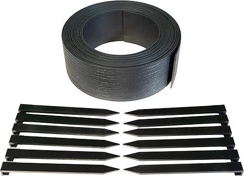EasyFlex Borde de paisaje compuesto con estacas de anclaje, borde superior recto de 4.5 pulgadas, borde de borde de jardín, kit de 40 pies, negro