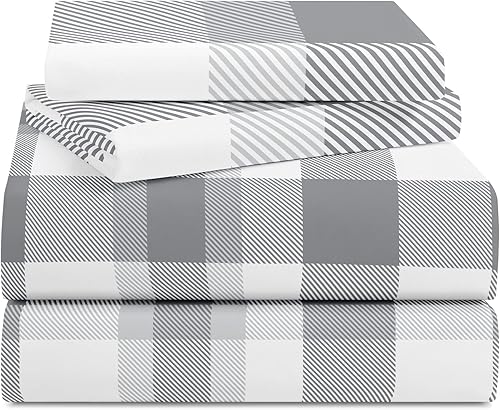 Miniatura 8 de YIYEA Juego de sábanas de lujo de 1800 hilos de microfibra de doble cepillado a cuadros para cama de tamaño Queen, extra suaves, bolsillo profundo,