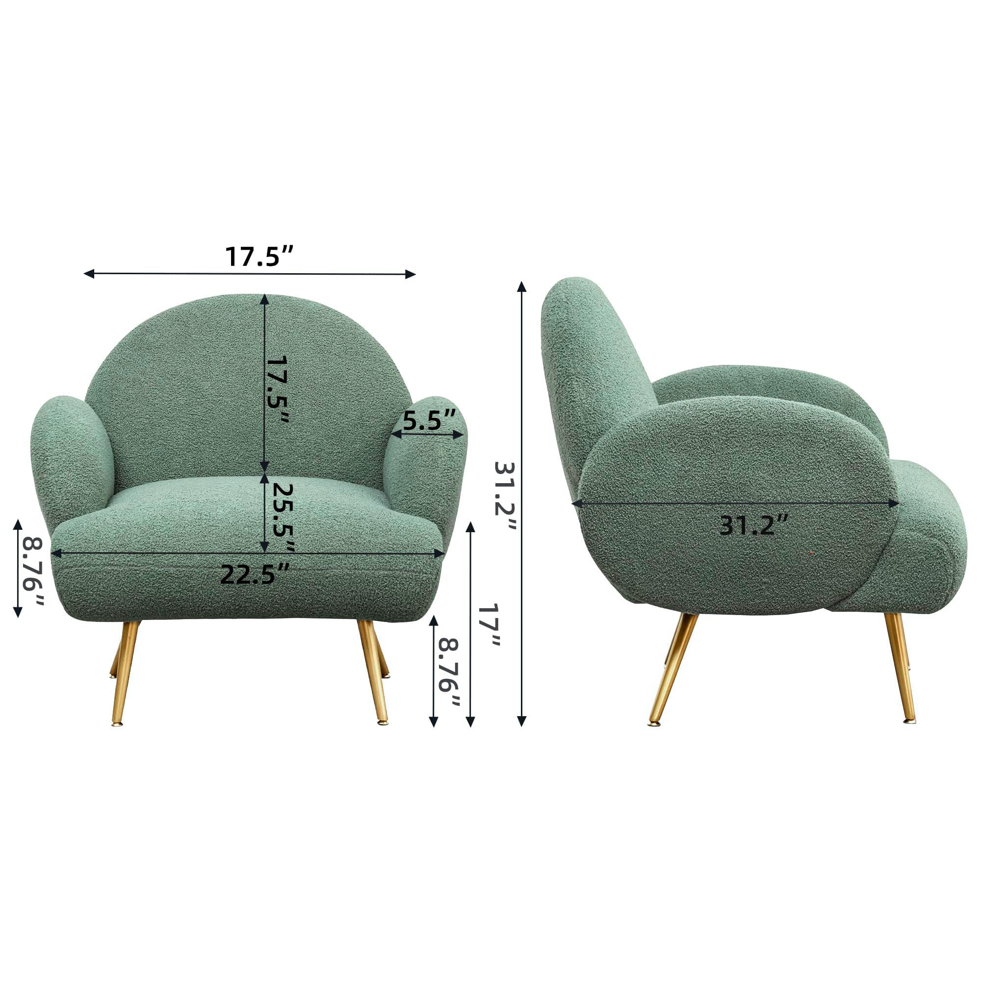 AISALL Poltrona Imbottita, Sedia da Salotto Moderna con Gambe in Metallo Nero, Poltrona da Salotto/Camera da Letto/caffè, Sedia da Divano, Colore Verde