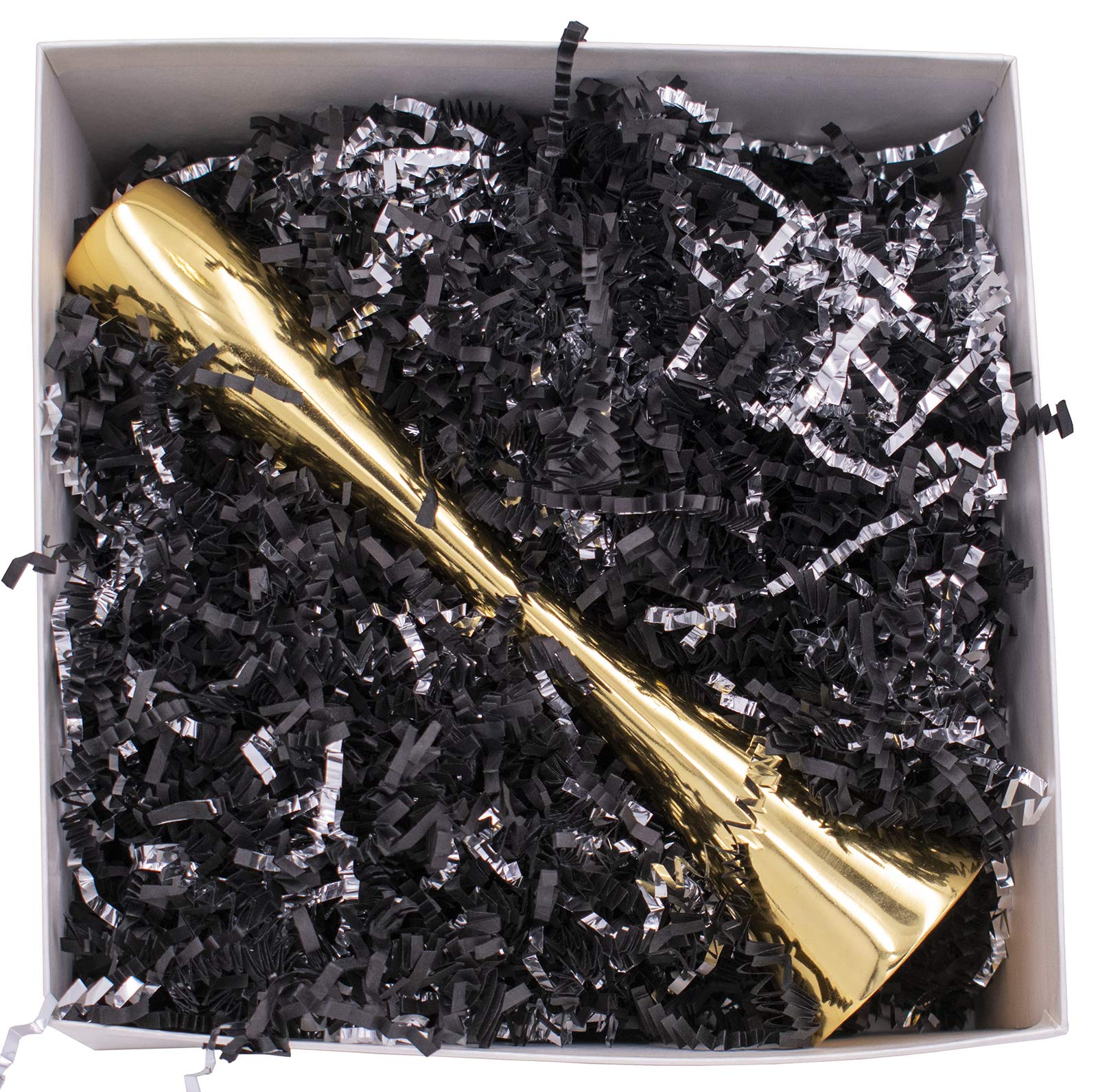 Stephanie Imports Fabriqué aux États-Unis Papier déchiqueté froissé (remplissage en zig) 0,9 kg (noir et argent métallique)