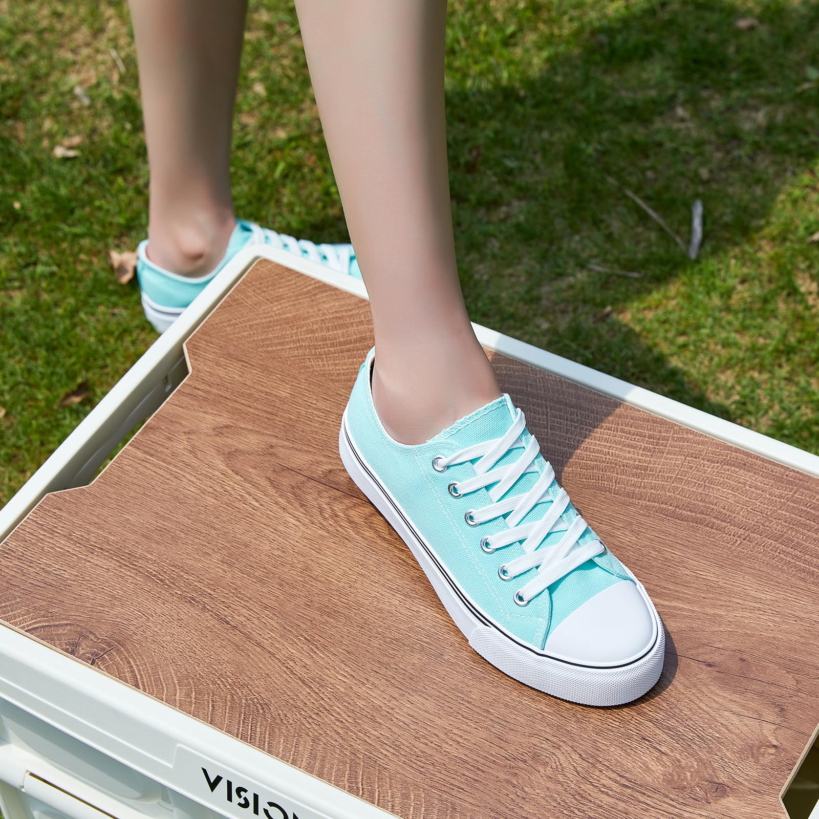ZGR Womens White Tennis Shoes for Women,Lace up Canvas Sneakers,Casual Walking Canvas Shoes: 6 Light Green
