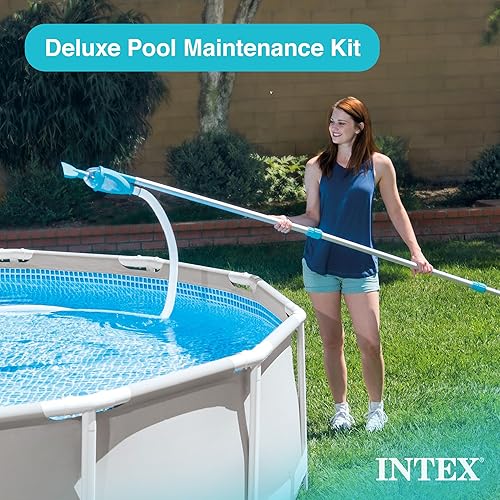 Miniatura 6 de Intex Desnatador automático de superficie de lujo incluido con kit de mantenimiento con aspiradora y poste, herramientas de limpieza de piscinas