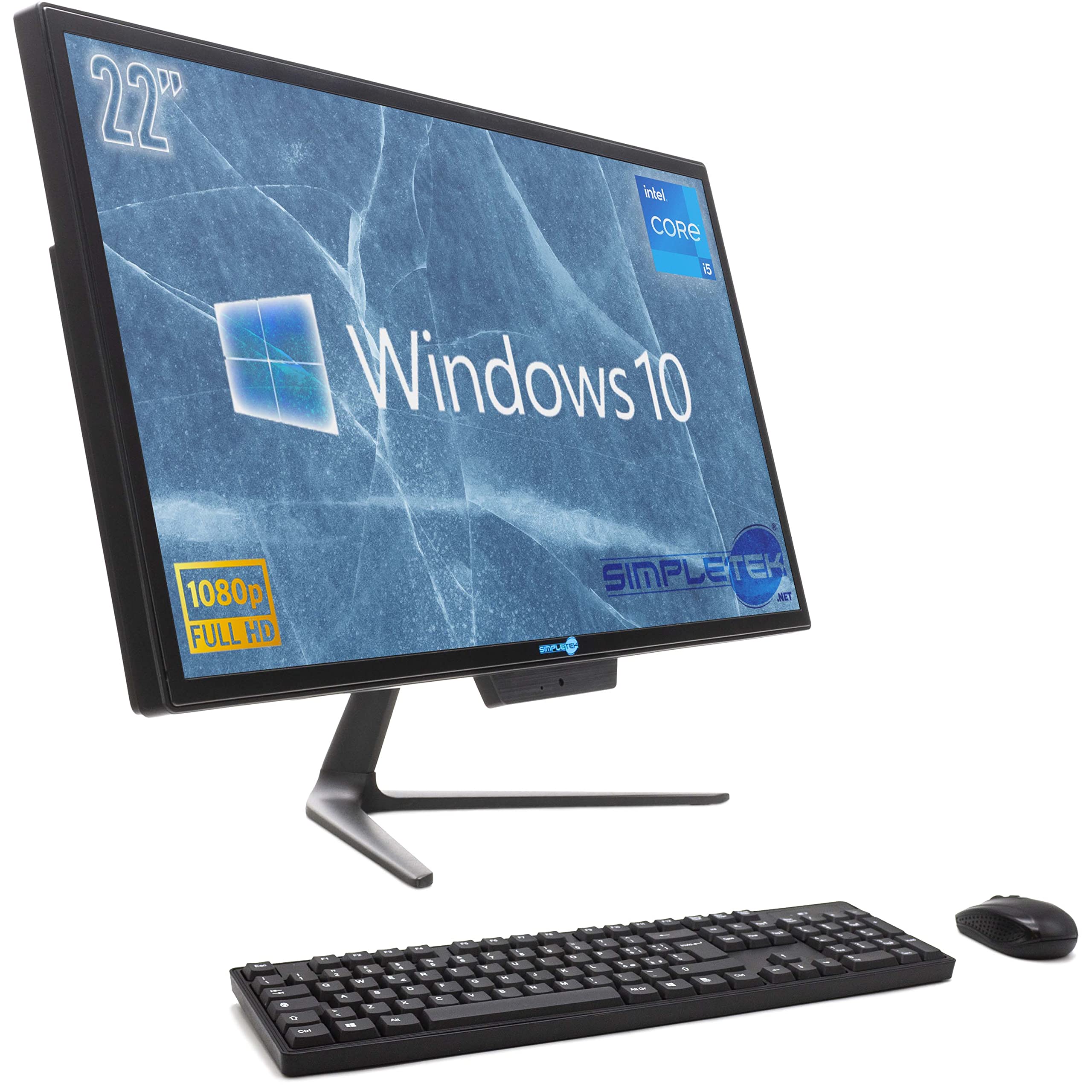 SIMPLETEK PC All in One Core i5 Fino 3.20GHz 4GB SSD 120GB | 22" Full HD Windows 10 Pro | Webcam integrata VGA HDMI WiFi5 Computer Aio Fisso Casa Lavoro