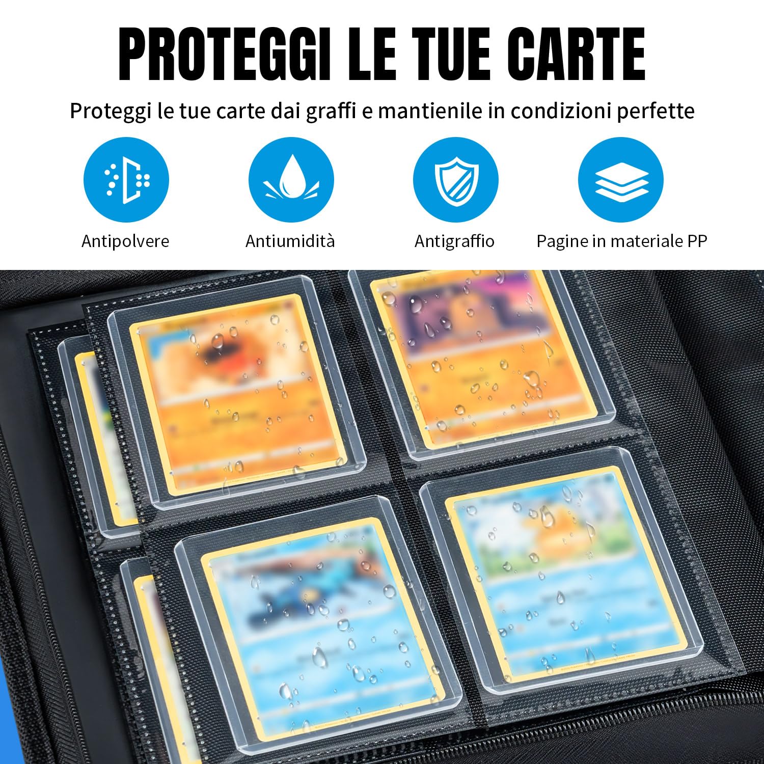 Toploader - Album per carte da collezione 112 Top loader con 4 scomparti, 10 pezzi 35PT Toploader, raccoglitore per TCG, MTG, album di collezione, colore: nero