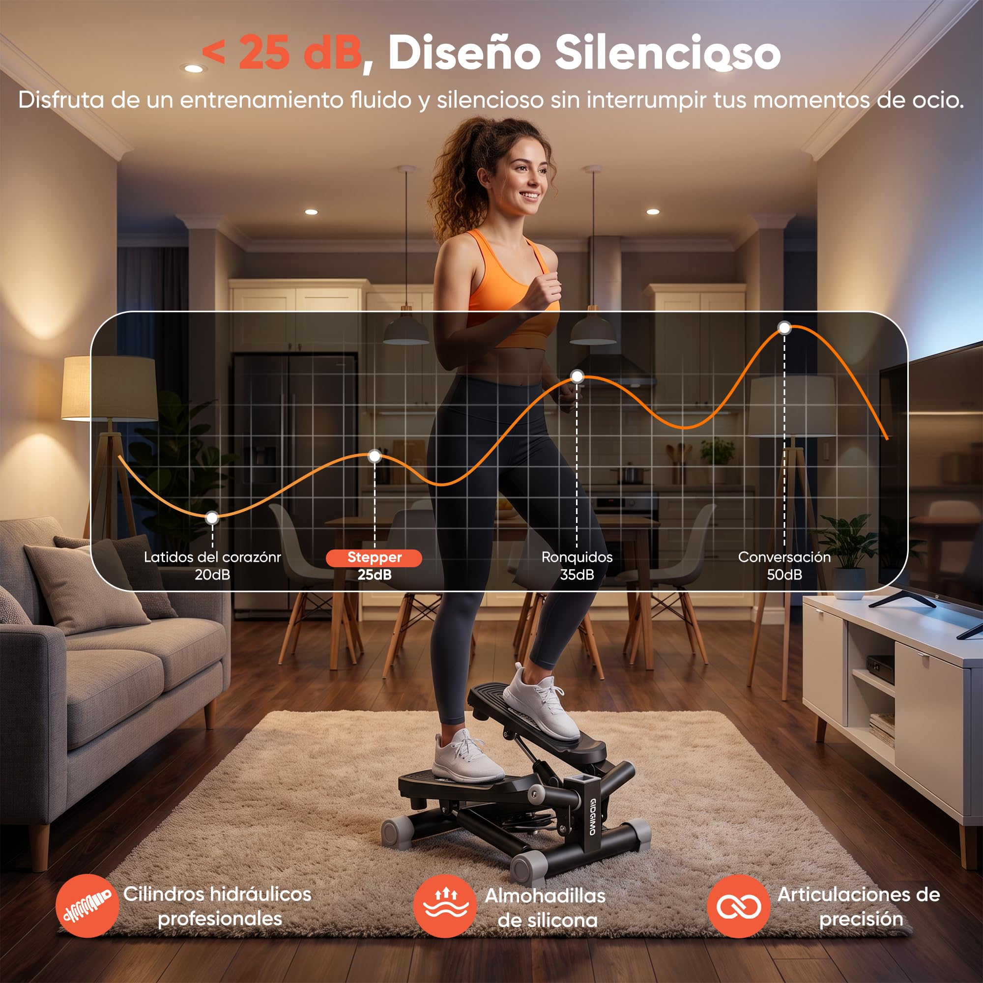 GIDGIMO Twist Stepper con Bandas de Resistencia, Mini Stepper Hidráulico para Casa, Entrenamiento de Cuerpo Completo para Piernas, Glúteos, Abdomen y Brazos, Máquina de Fitness Compacta y Silenciosa