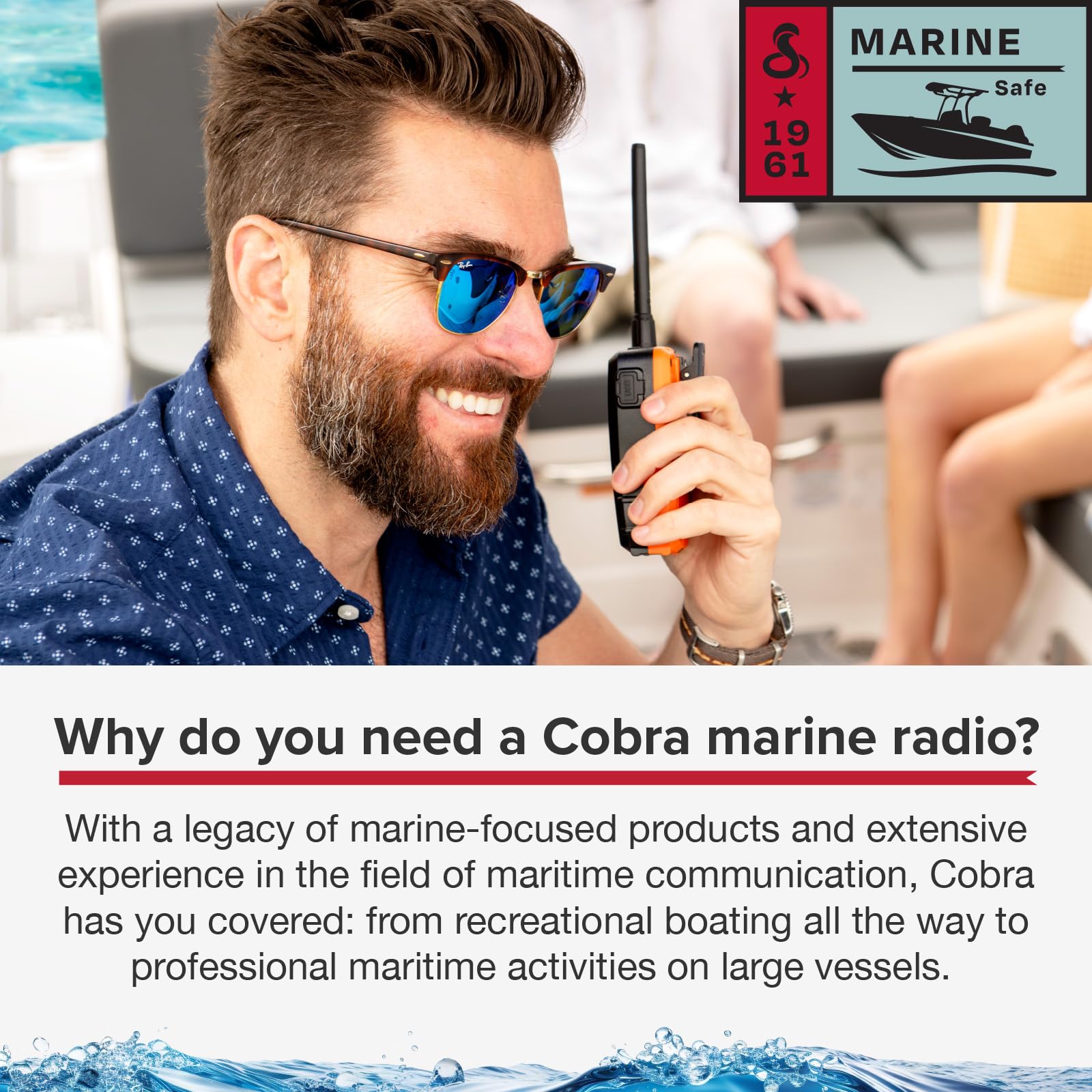 Cobra BlueBound 150 Radio Marina VHF de Mano, 3 W, Flotante, IPX7 Impermeable, Sumergible, Pantalla LCD, escaneo de Memoria, Clip para cinturón, Color Negro
