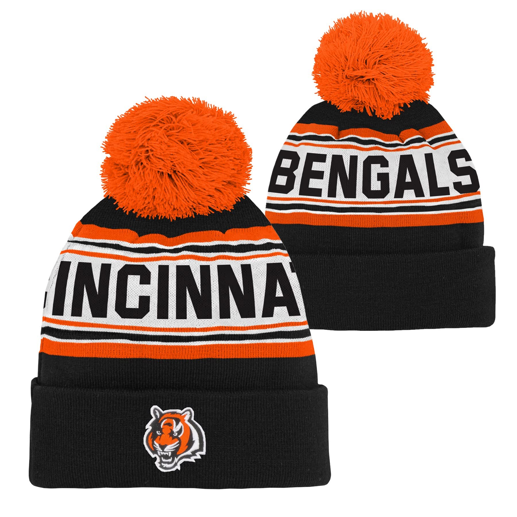 Outerstuff NFL Cincinnati Bengals Toddlers Winter Jacquard Cuff Knit Beanie with Pom, One Size