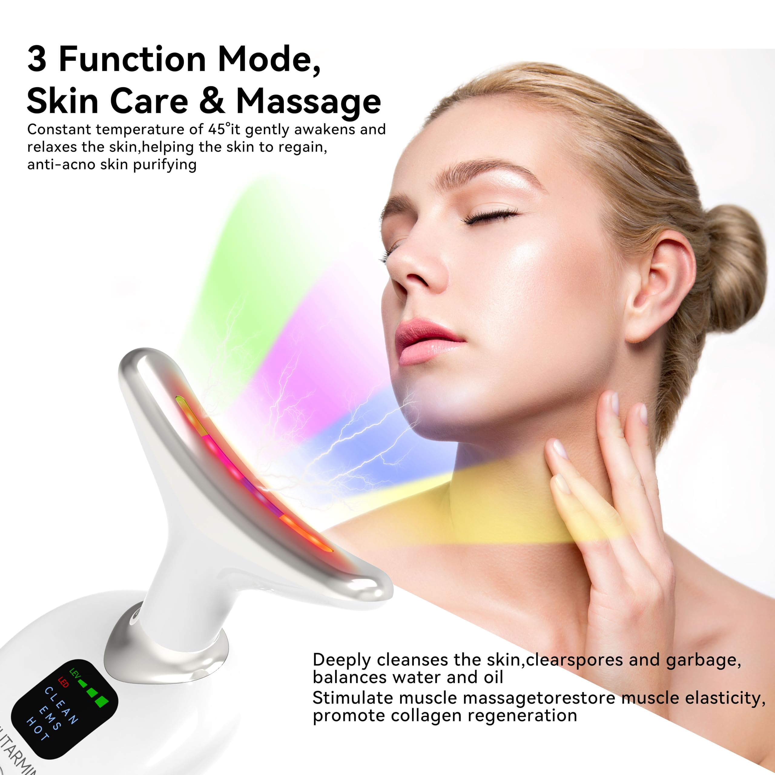 Gesichtsmassagegerät für Gesicht und Hals, Rotlichttherapie für Gesicht und Hals, Gesichtsformstab mit 7 Farben, Gesichtswerkzeug für zu Hause, Hautpflege, Weihnachtsgeschenke für Frauen