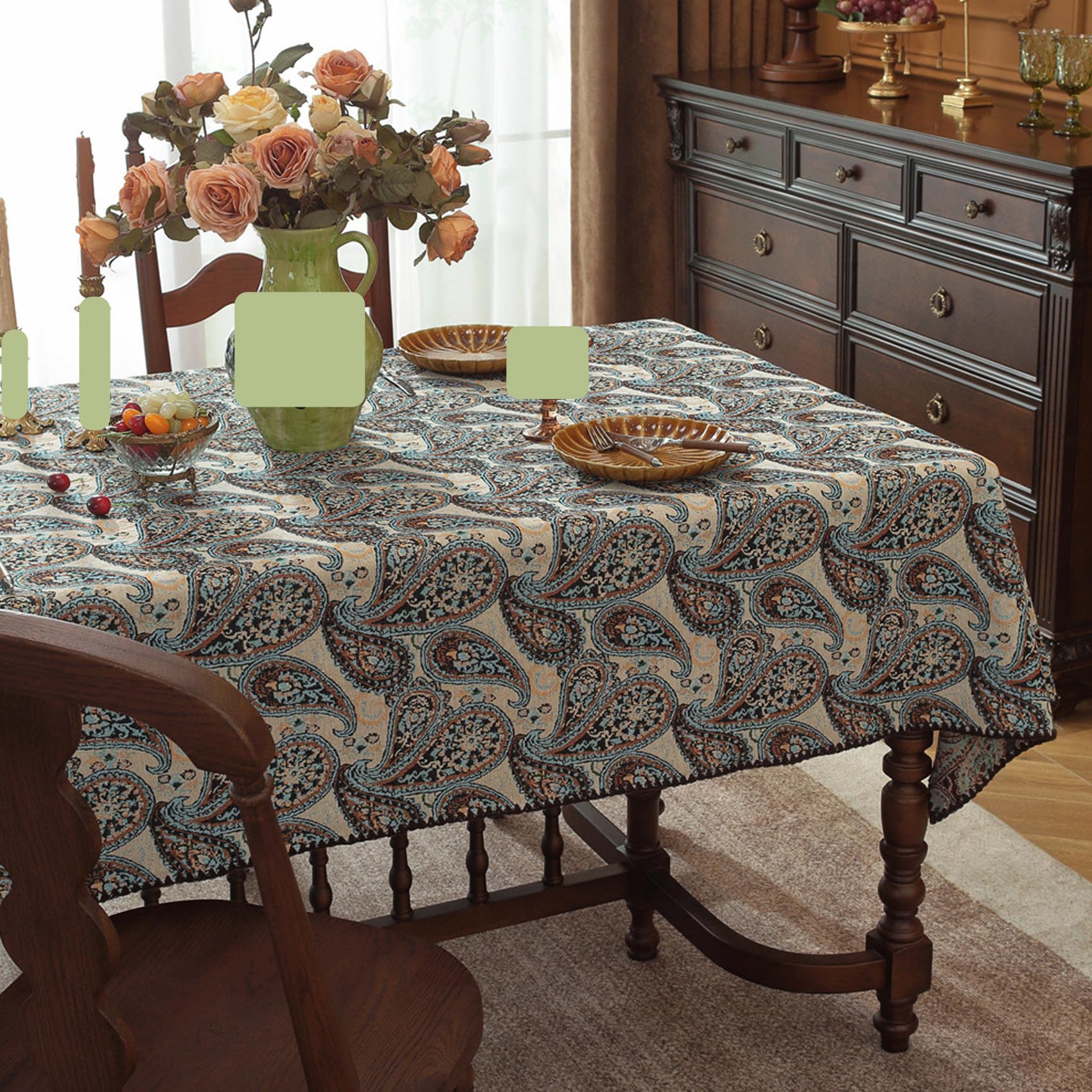 JUXDZISHW Floral Rectangle Tablecloth Farmhouse Vintage Flower Print Table Cloth