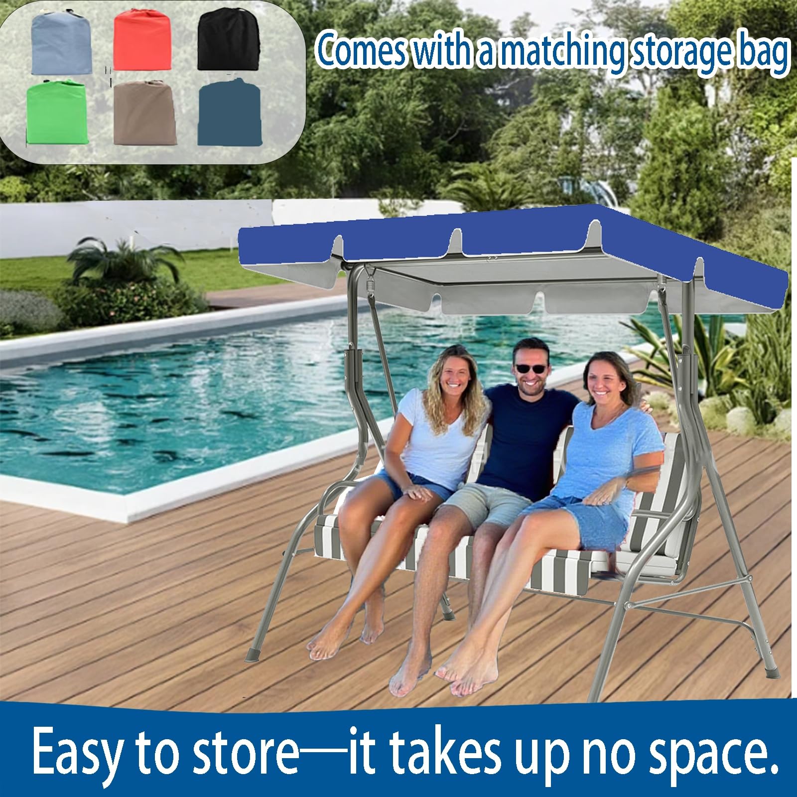 Kit de Rechange pour balancelle 2/3/4 Places avec Toit et Coussin d'assise réglables pour balancelle de Jardin,rotection Contre la Pluie et Le Soleil Housse Oxford 210D,Bleu,195 * 125 * 15cm