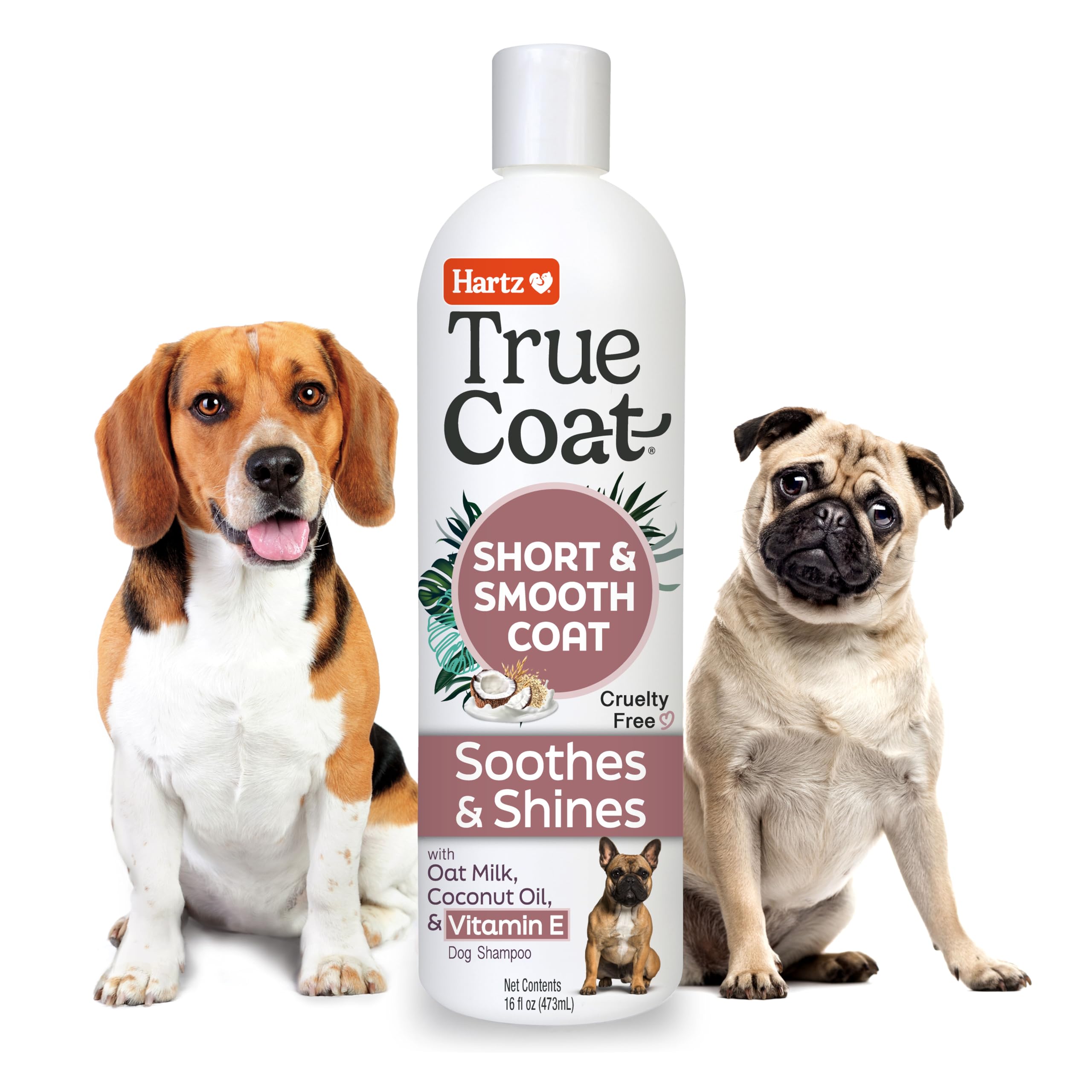 True Coat Short & Smooth Coat Dog Shampoo, 5 in 1 Soothes & Shines with Oat Milk, Coconut Oil & Vitamin E, 16 oz