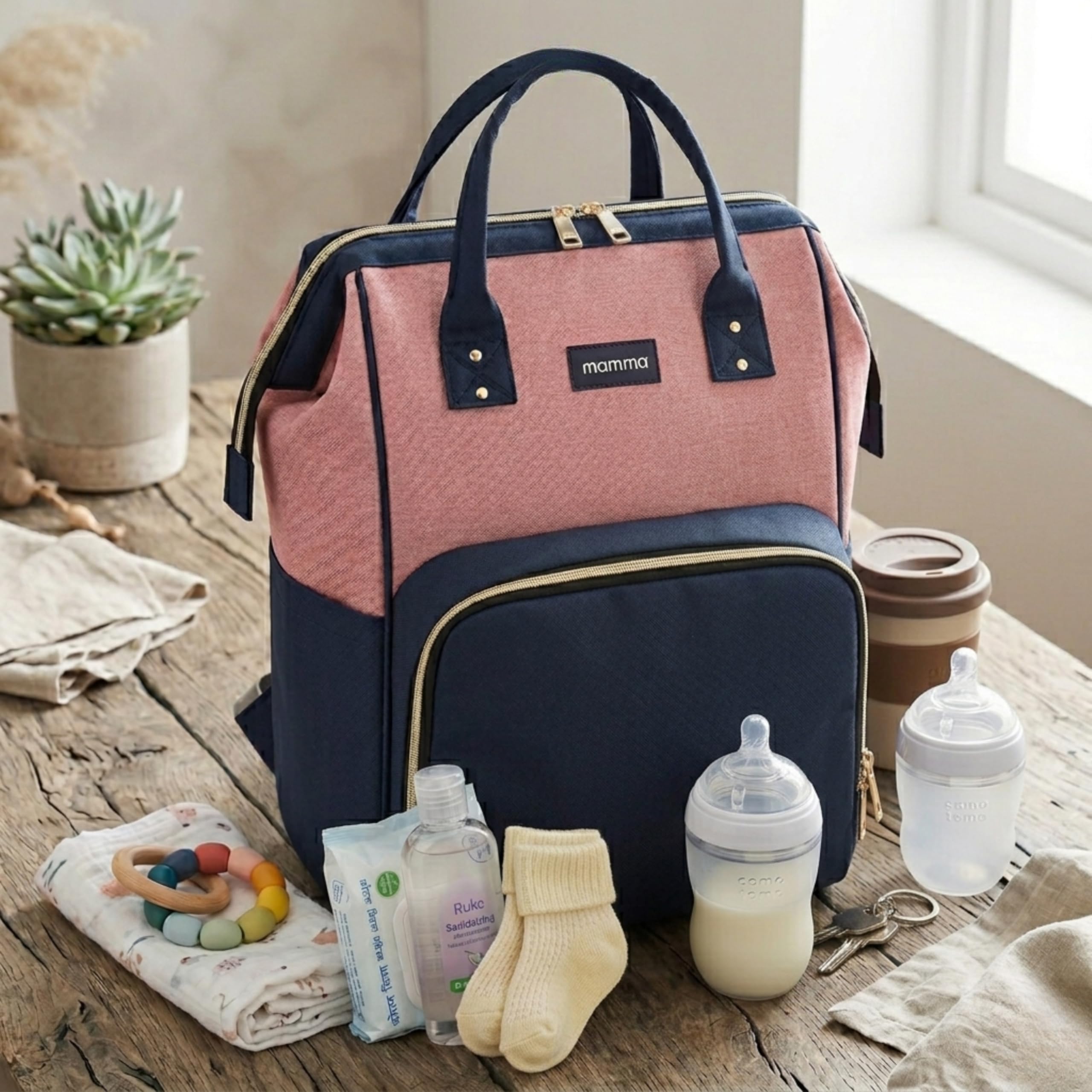 MAMMA Diaper Bag for Mothers for Travel, Baby Bag for Mother Travel, Hospital Bag for Delivery Women, Baby Diaper Bag for Mom, 12 Pockets Diaper Bags for Mothers with 9 Months Warranty