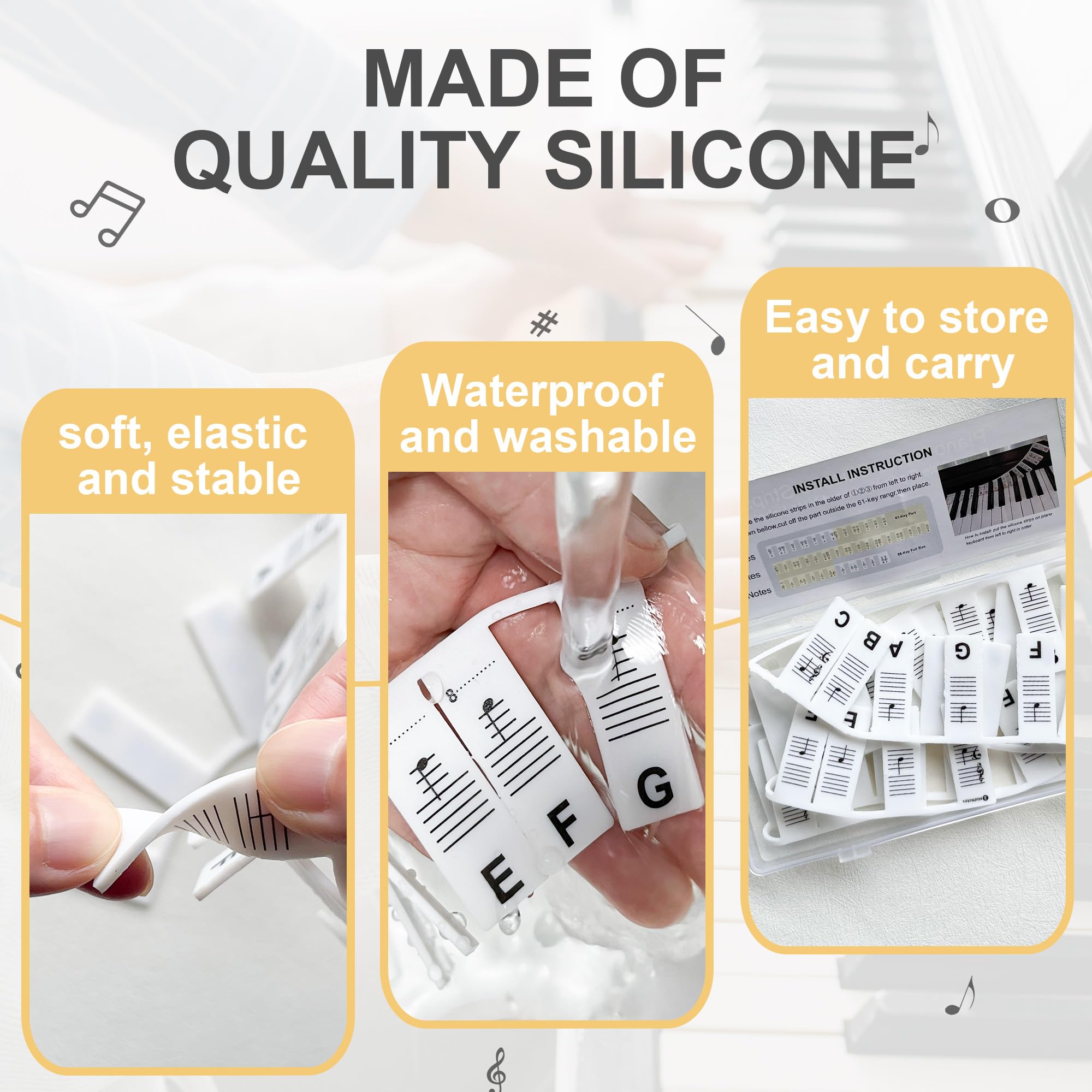 Autocollants Notes Piano Silicone 88 Touches - Guide Pour Débutants Réutilisable
