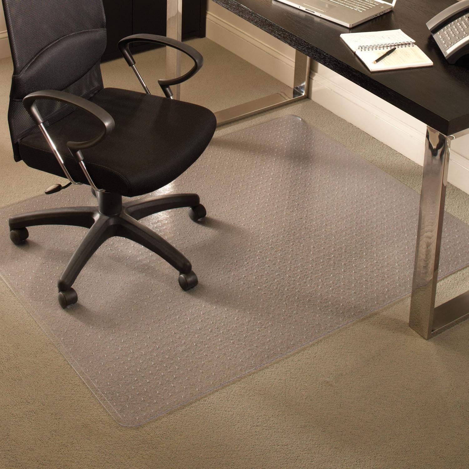 Photo 1 of (stiff vinyl material) Chair Mat for Medium Pile Carpet, 60"x96" Rectangle, Clear Vinyl Beveled Edge