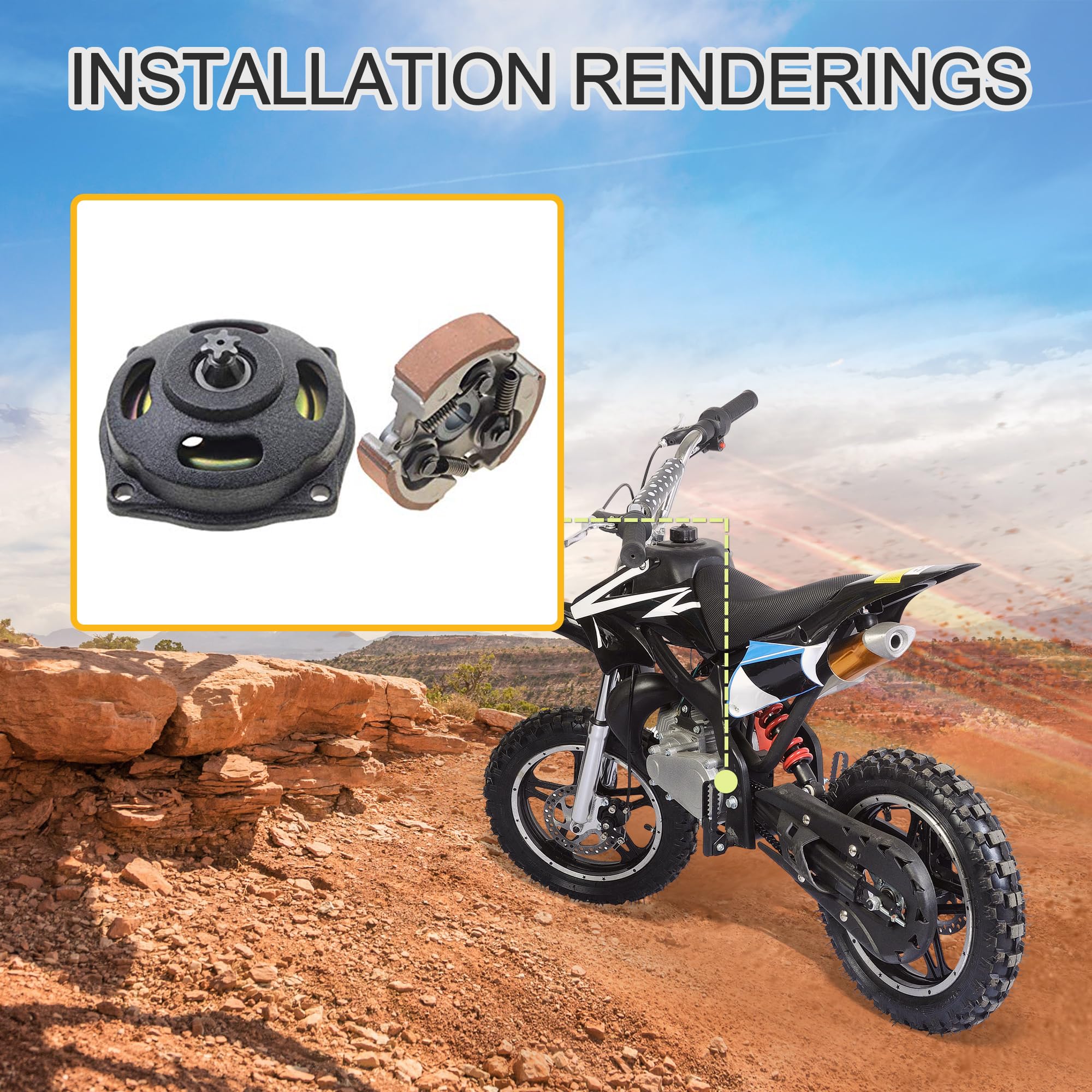 GOOFIT 6 Denti Tamburo Della Frizione Assemblaggio con kit disco frizione sostituzione per 2 tempi 47cc 49cc Pocket Dirt Bike Mini ATV Quad Scooter