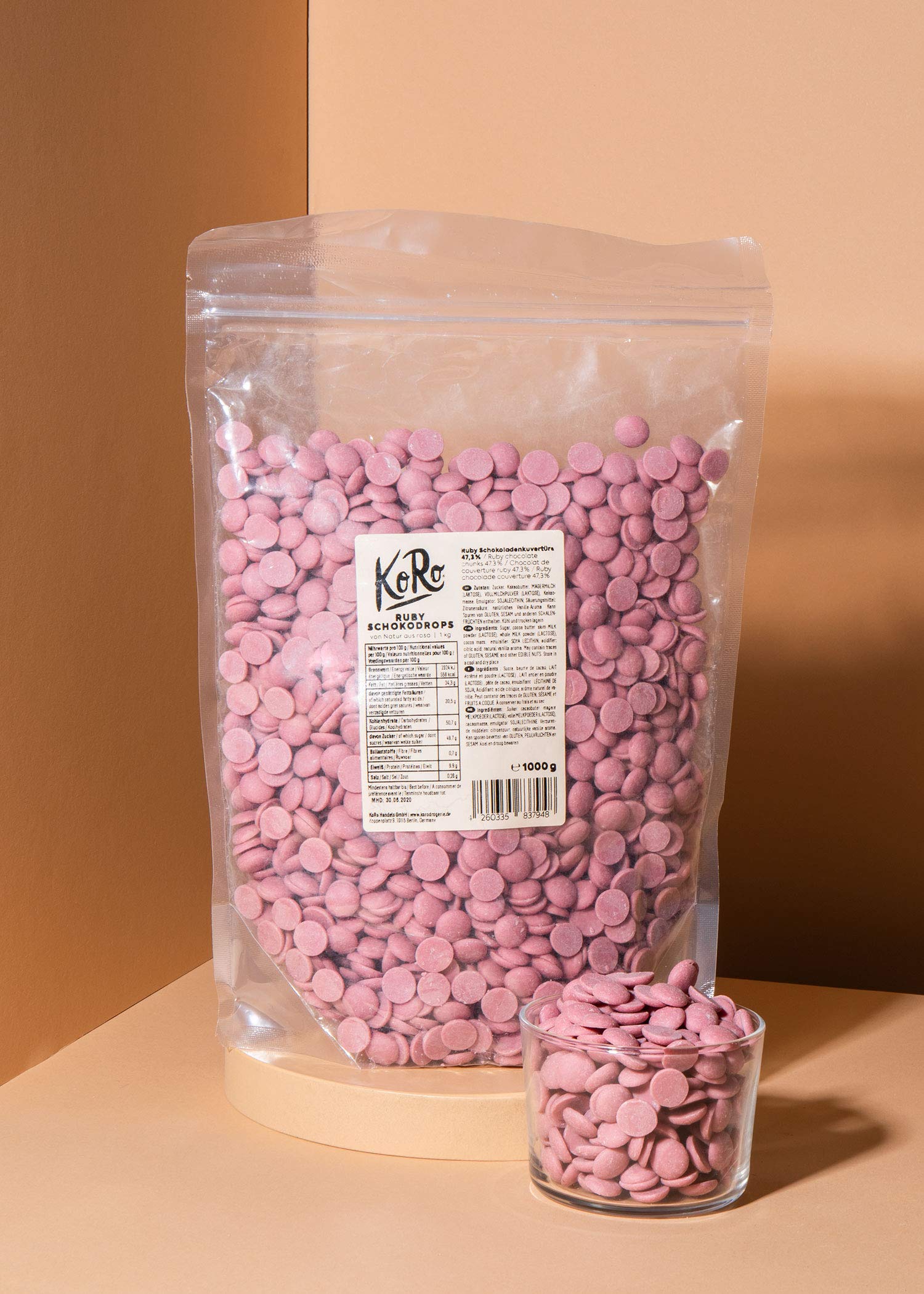KoRo Ruby Drops 1 kg 34,4% Kakaoanteil Rosa Backzutat