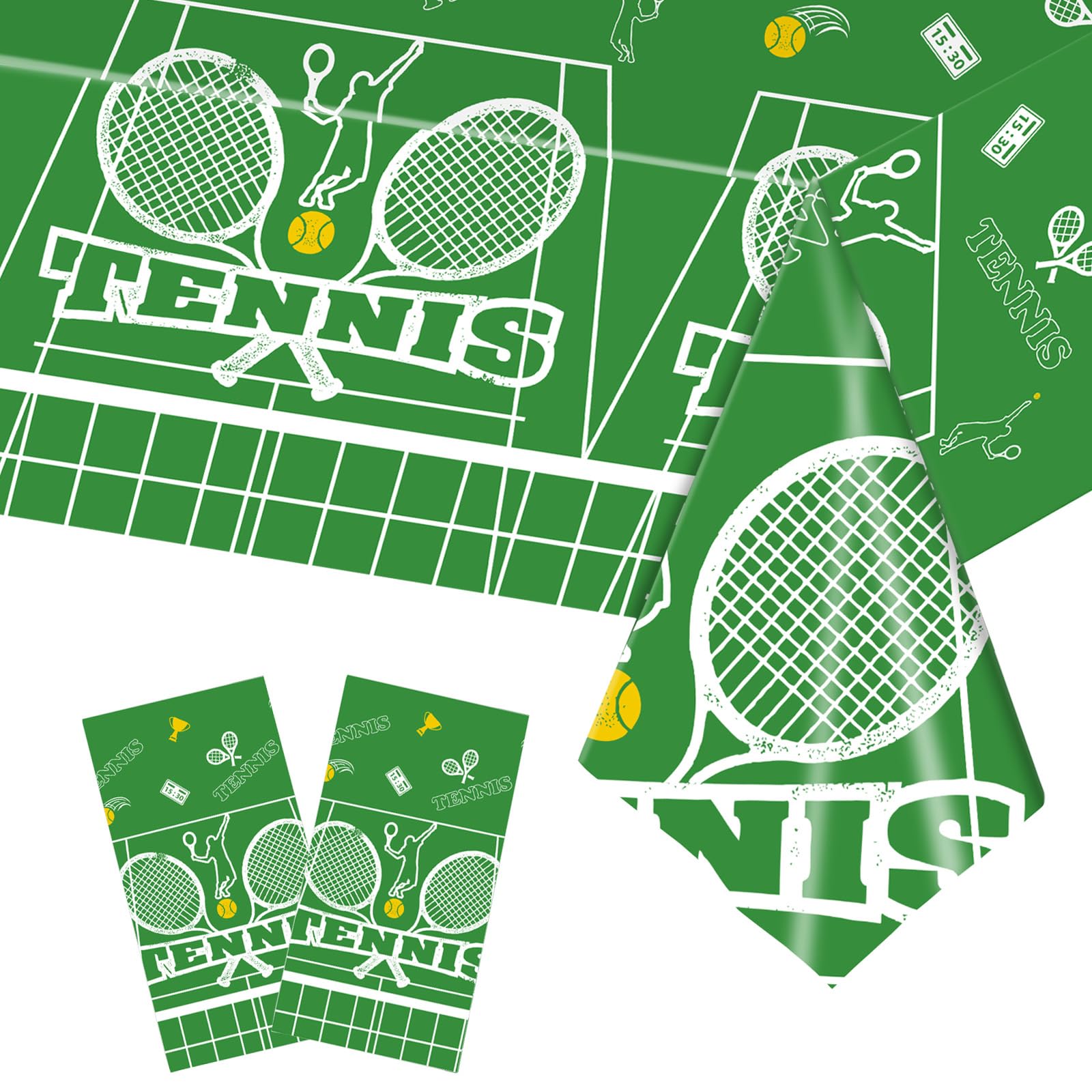 Henbrui 2Pcs Green Tennis Party Tablecloths for Rectangle Table,137*274cm Tennis Sport Themed Tablecloth Tenni Ball Plastic TableCloth for Men Women Kids Tenni Team Sport Games Party Table Decorations