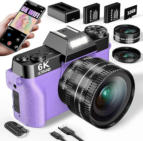 Miniatura 8 de Cámara Digital 6K para Fotografía, Cámara de Vlogging de 64MP para YouTube con Pantalla Abatible de 3" 180°, Zoom 16X con Enfoque Automático Cámaras