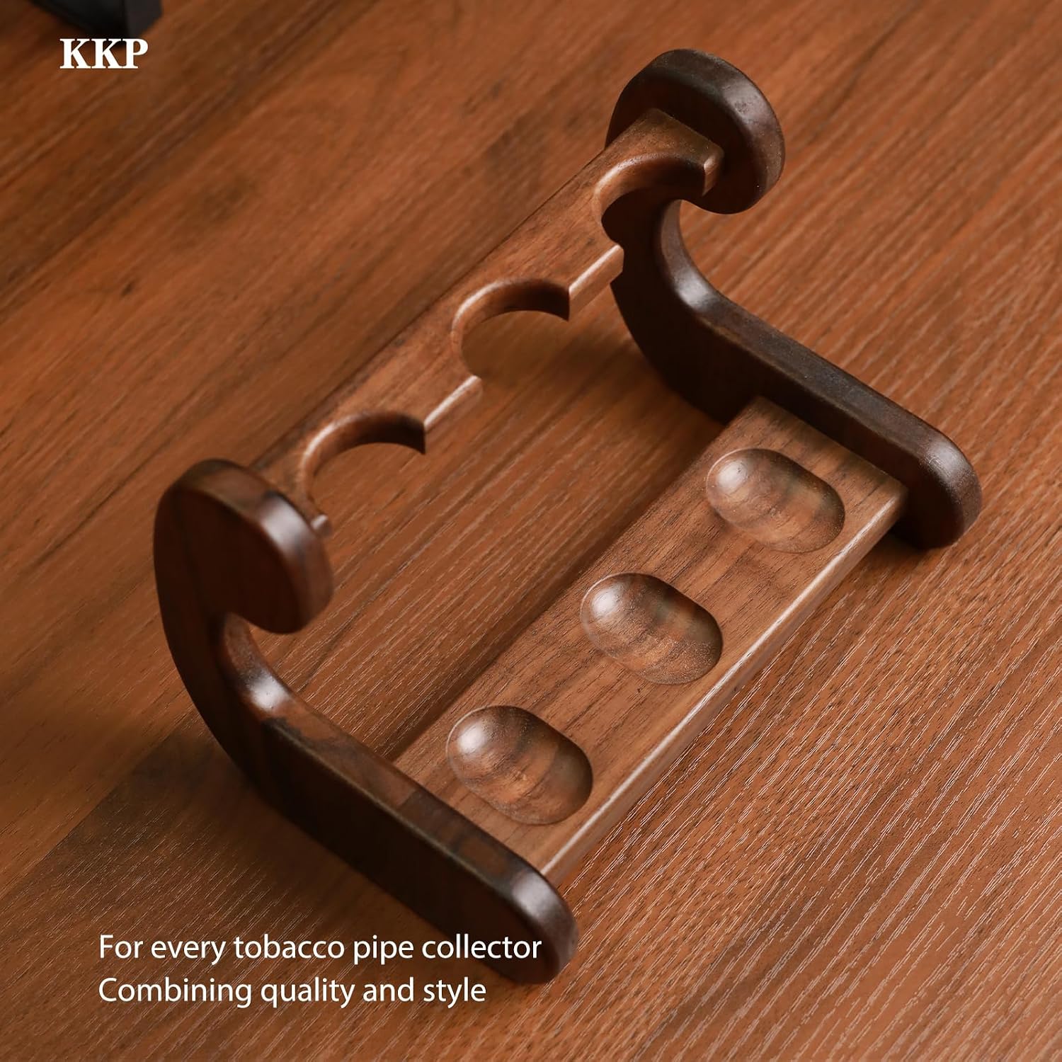 kkp 3-Slot Pipe Rack – Handmade Black Walnut Tobacco Pipe Stand – Wooden Display Holder for Smoking Pipe Storage and Gift
