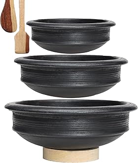 Craftsman India Online Deep Burned Clay Pot/Earthen/Mud/Mitti Handi for Cooking and serving Combo 1, 2 & 3 Liter
