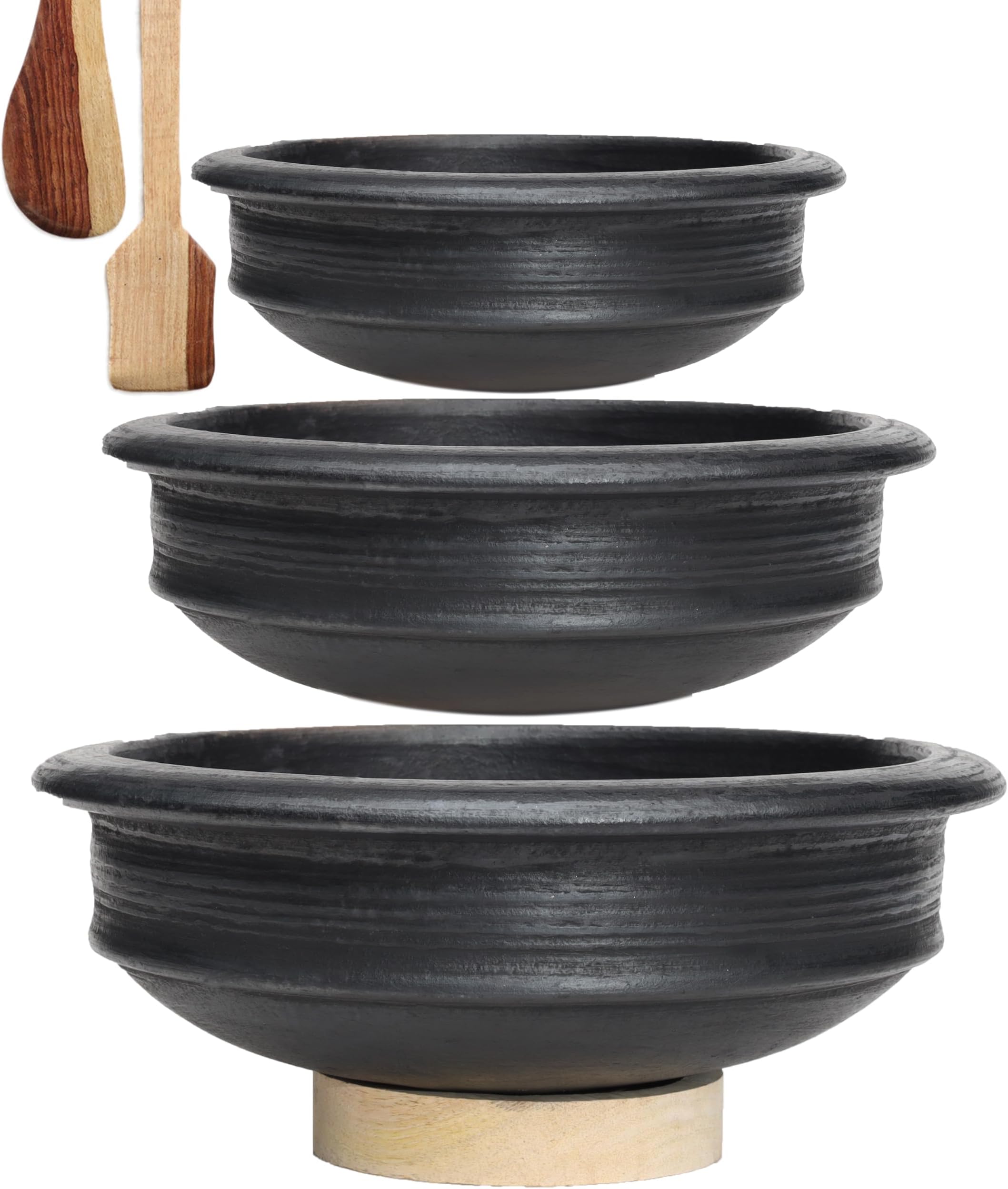 Deep Burned Clay Pot/Earthen/Mud/Mitti Handi for Cooking and serving Combo 1, 2 & 3 Liter