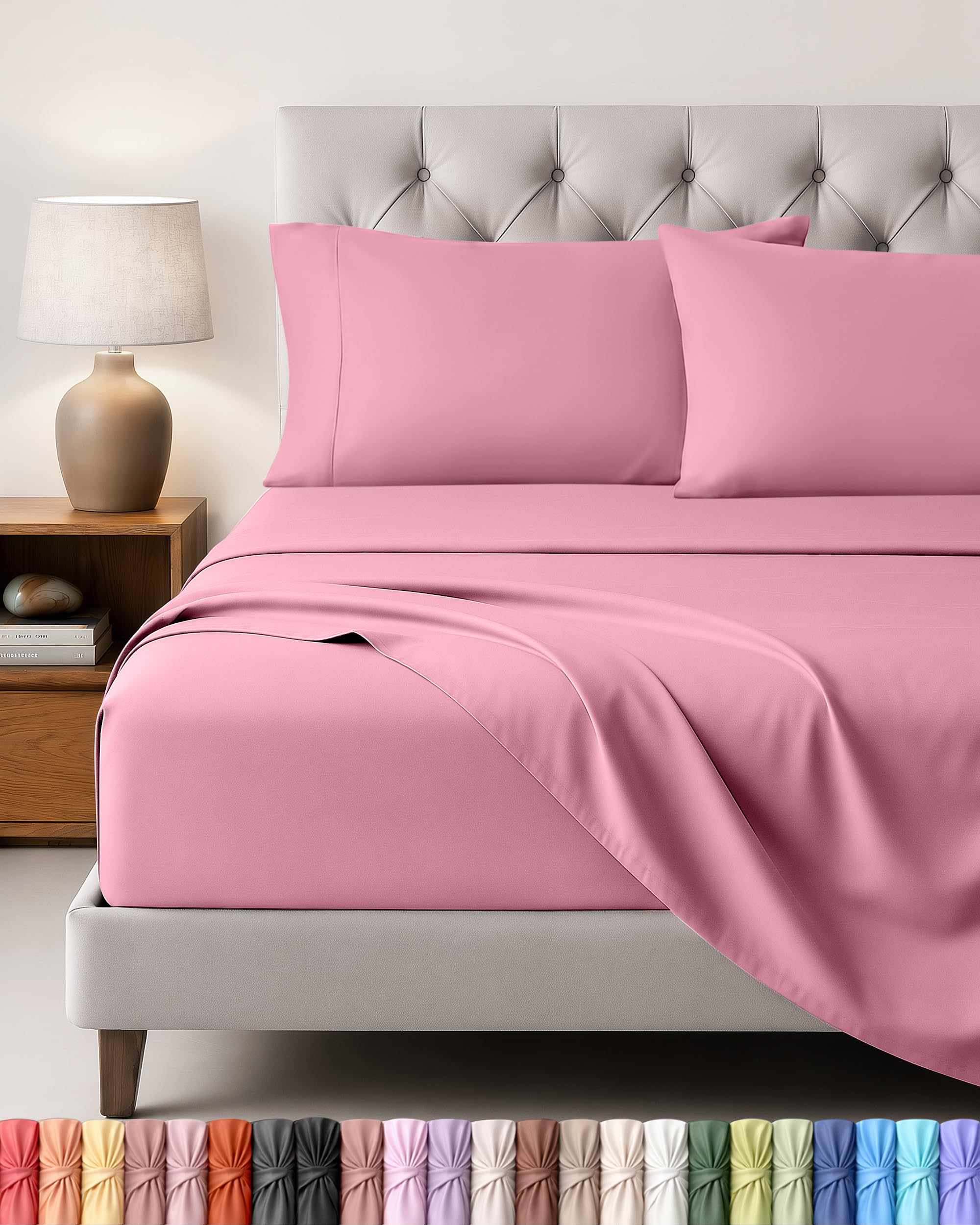 Utopia Bedding Bed Sheet Set, 4 Piece, King, Pink