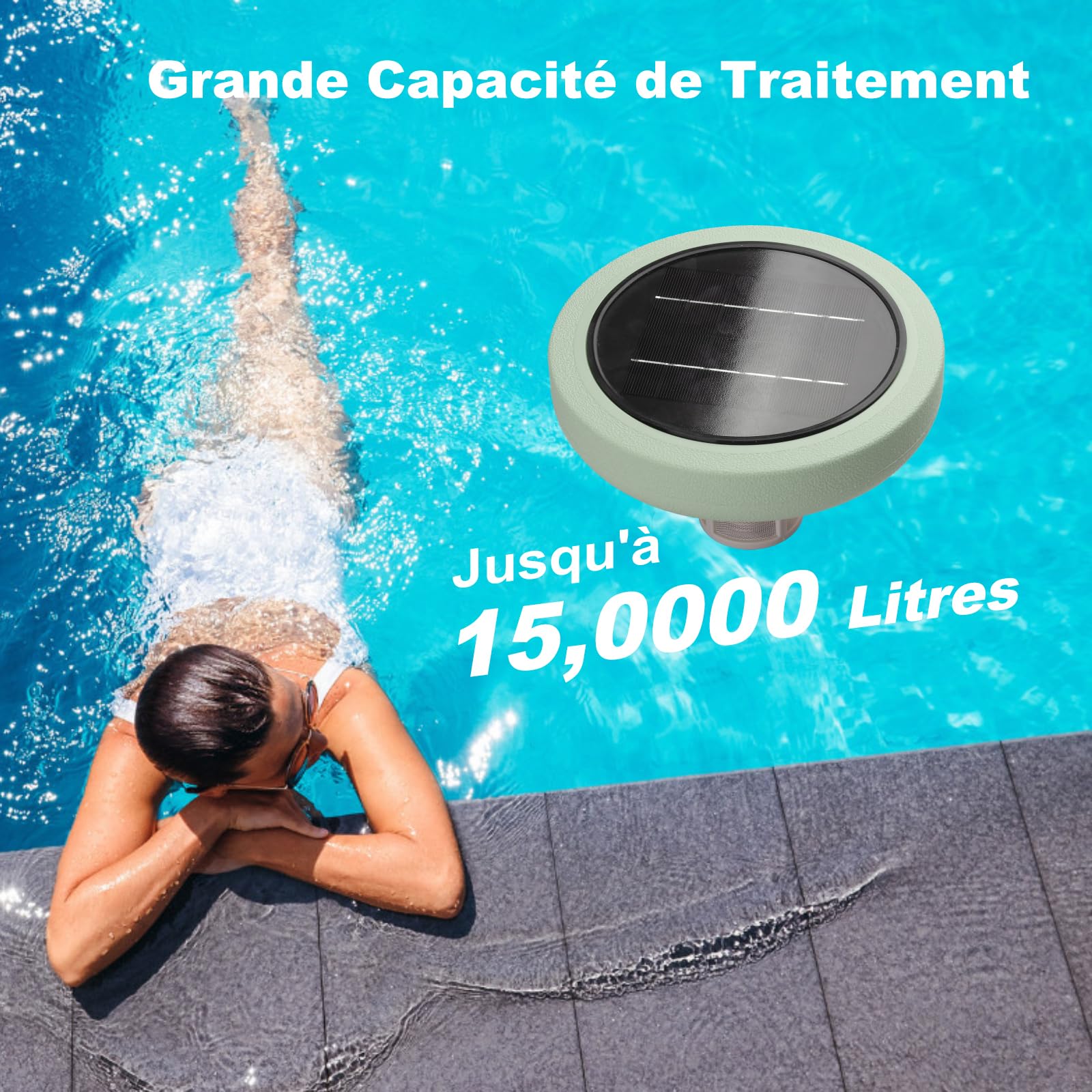 Ioniseur Solaire de Piscine, Nettoyeur D'ioniseur Purificateurde Piscine à Energie Solaire Clarificateur d'eau de Piscine Clarificateur de Piscine pour Jusqu'à 40000 Gal (Vert)