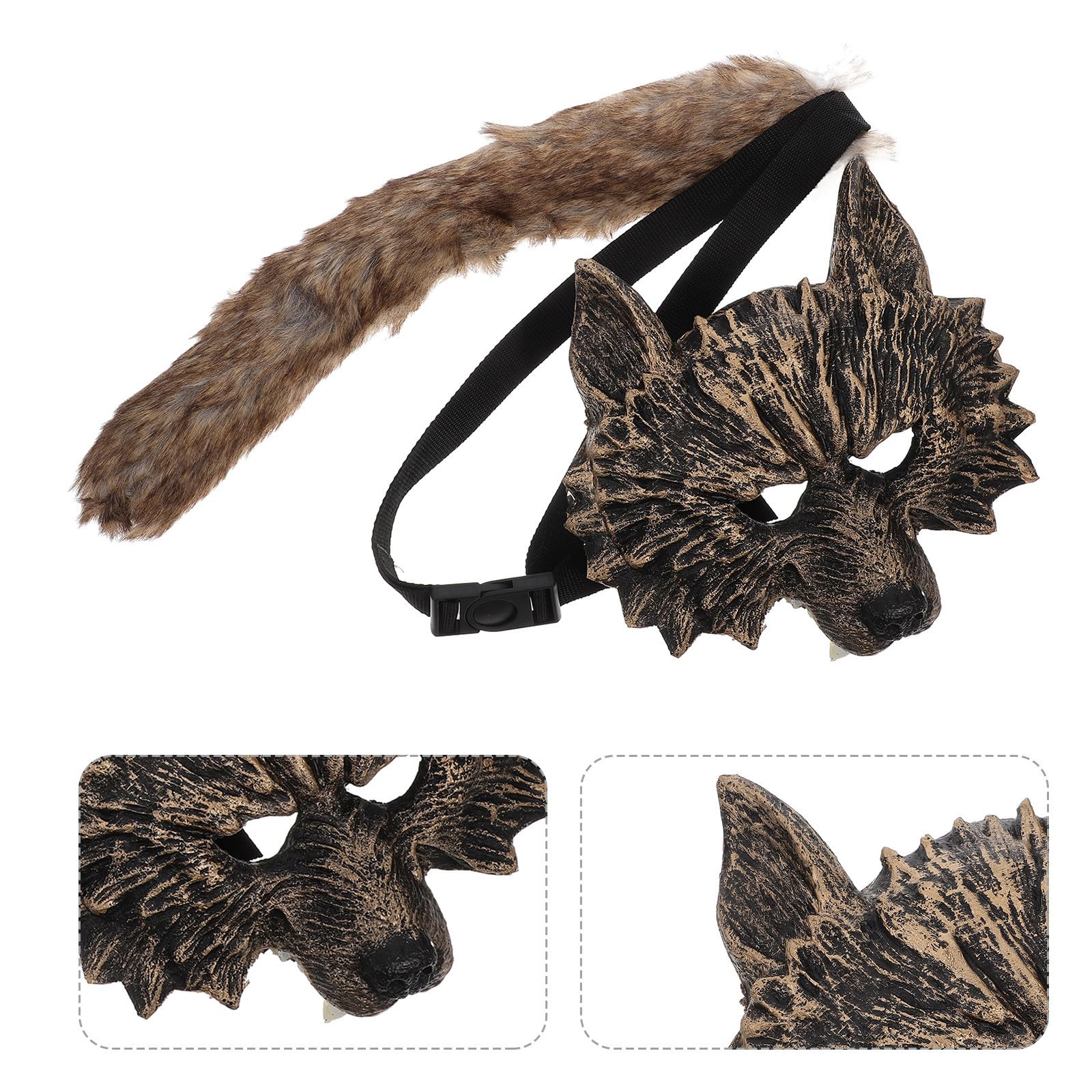 Healvian 4 Pièces Masque de Loup Réaliste avec Queue, Accessoires de