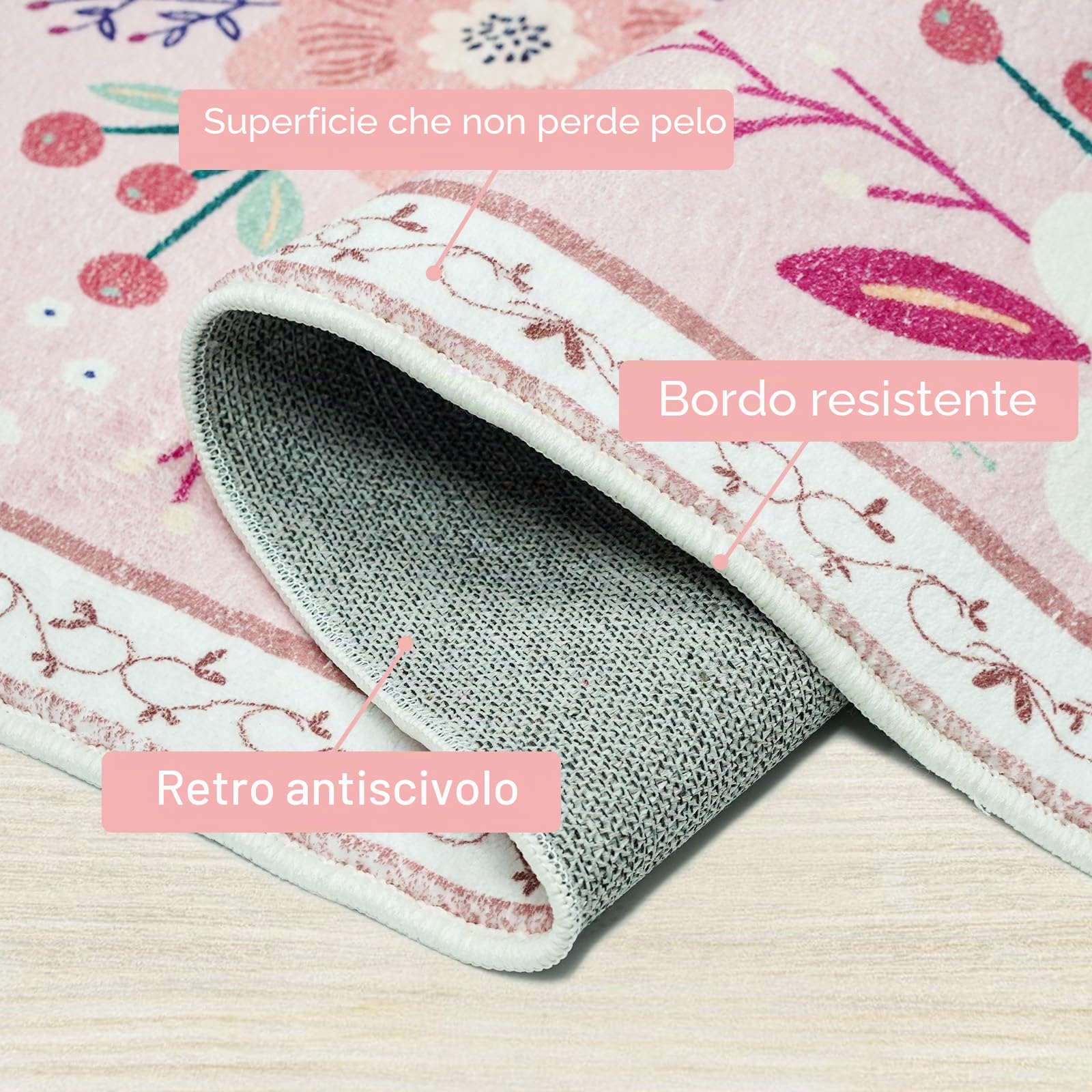 Avezano Tappeto runner per corridoio, antiscivolo, 60 x 182 cm, lavabile in lavatrice, per cucina, lavanderia, zona floreale, per corridoio, ingresso, cucina, lavanderia (rosa)
