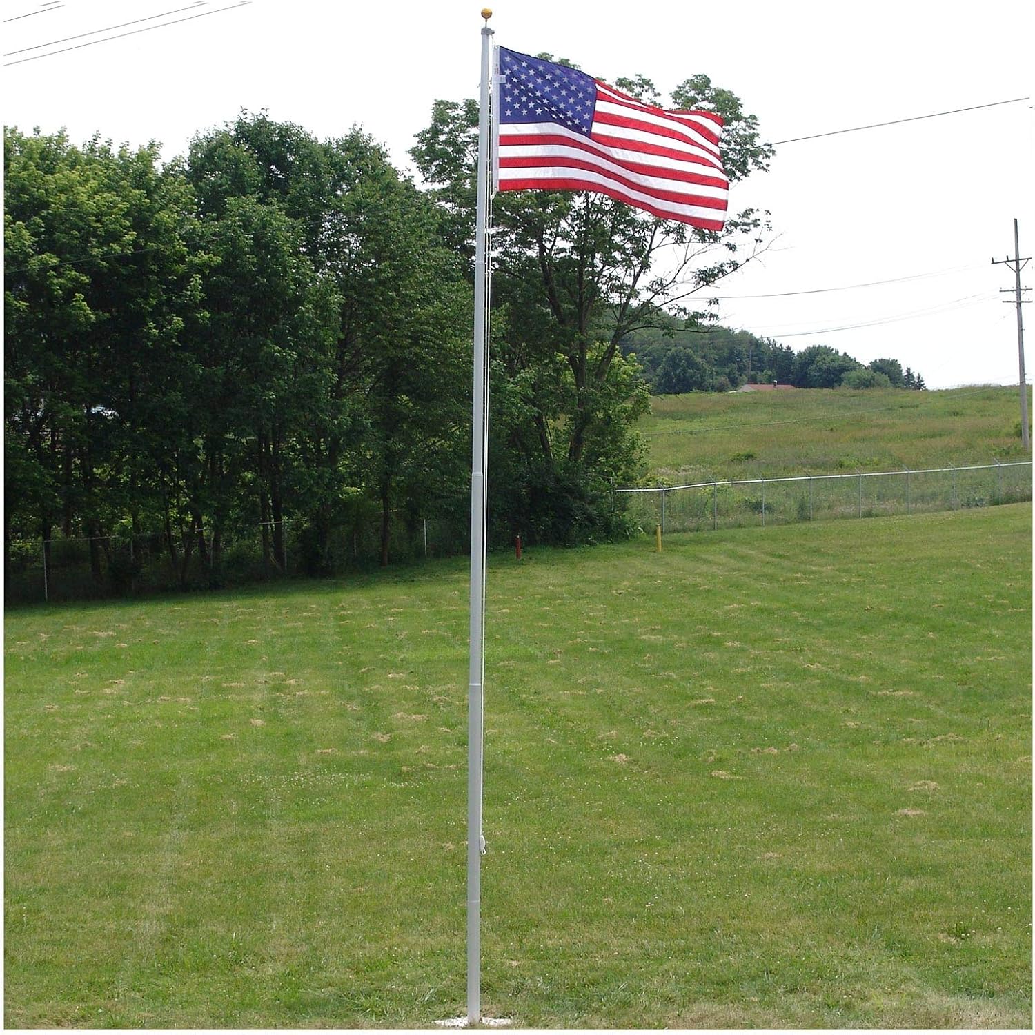 Super Tough Heavy Duty Aluminum 20 Ft Residential Flagpole with US Made Valley Forge Nylon Flag | Outdoor Inground Silver Residential Flag Poles for Outside House | Includes A Heavy Duty Ground Sleeve