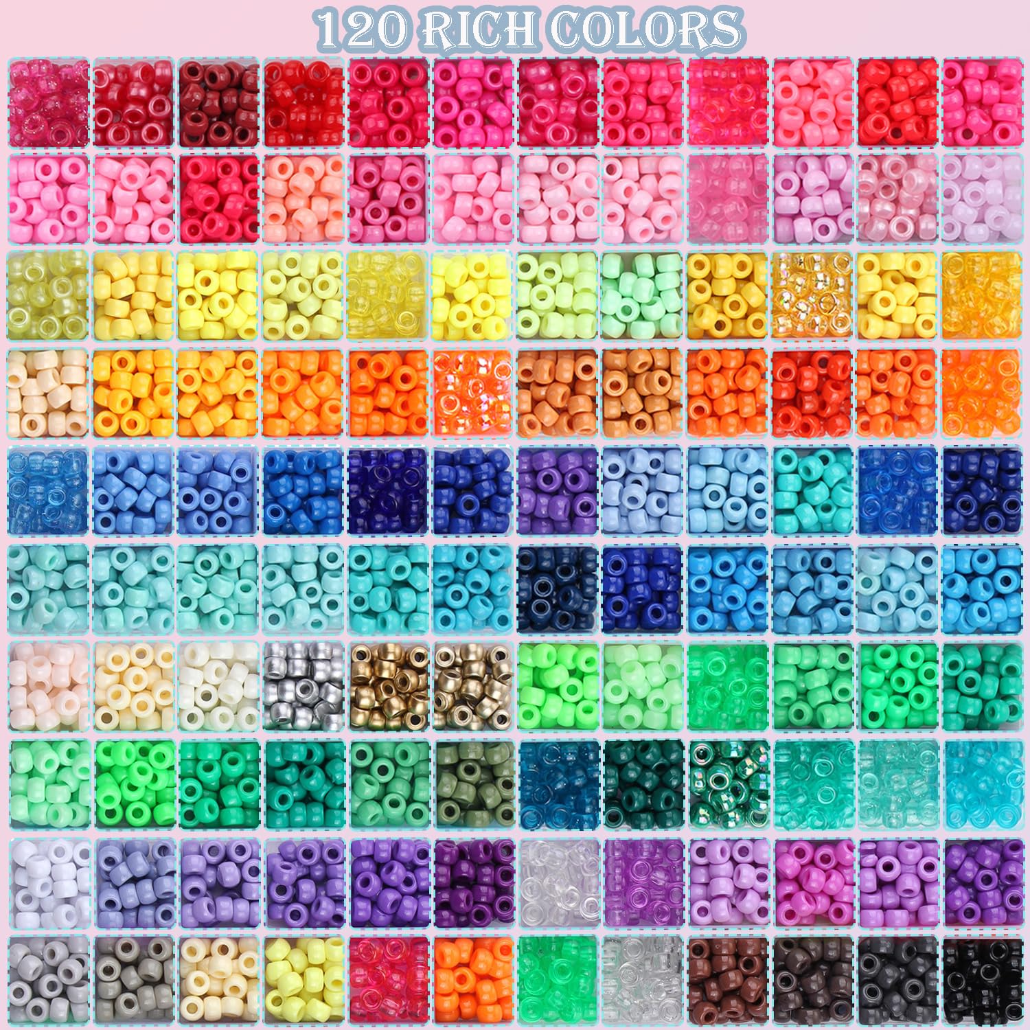 LYMOOR 4240 - Juego de cuentas de pony, 120 colores, incluye 1000 cuentas Kandi de ojo de arcilla arcoíris para hacer pulseras, cuentas de pelo para joyas, collares, manualidades, con caja de regalo y