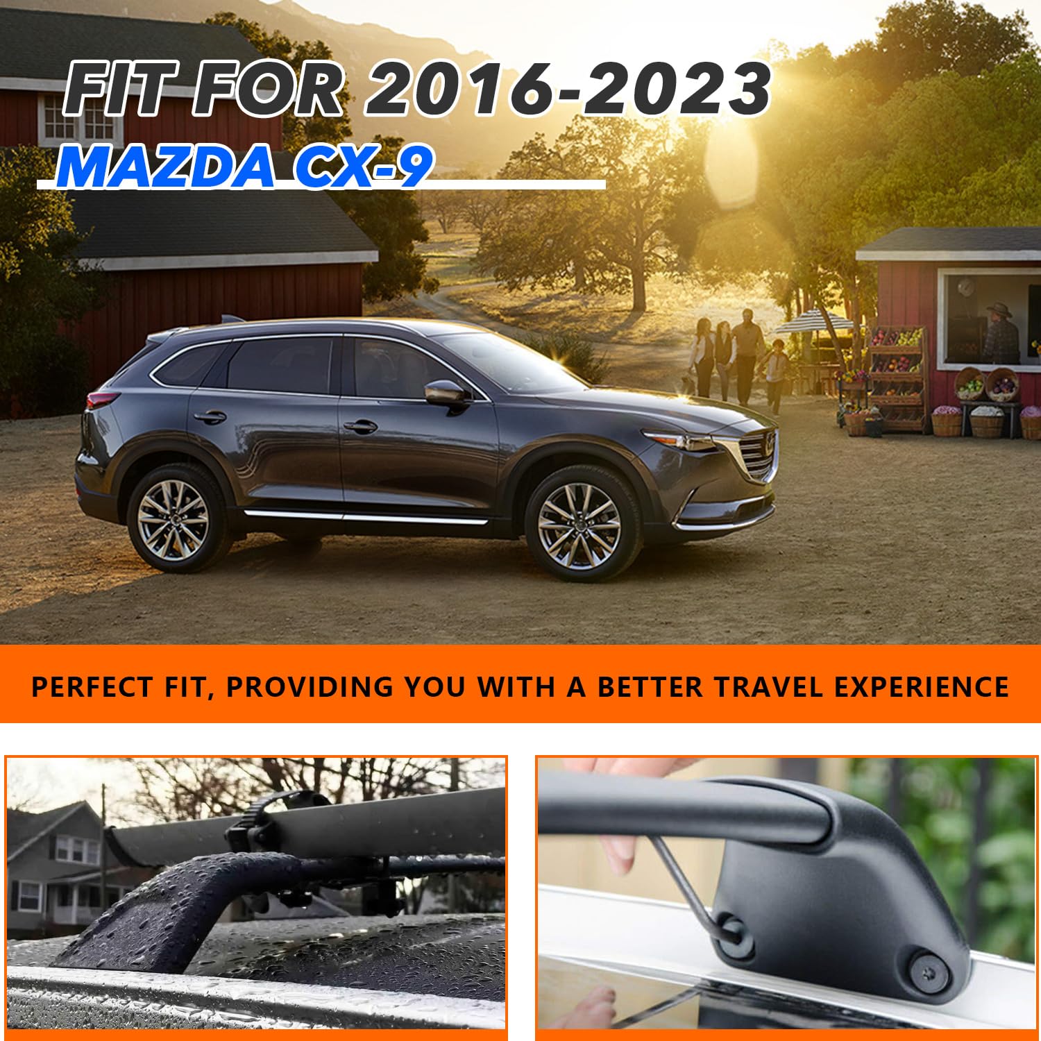 Roof Rack Cross Bars for 2016-2023 Mazda CX-9 CX9 Black Cargo Baggage Luggage Roof Rack Crossbars (Models with Factory Roof Rails)