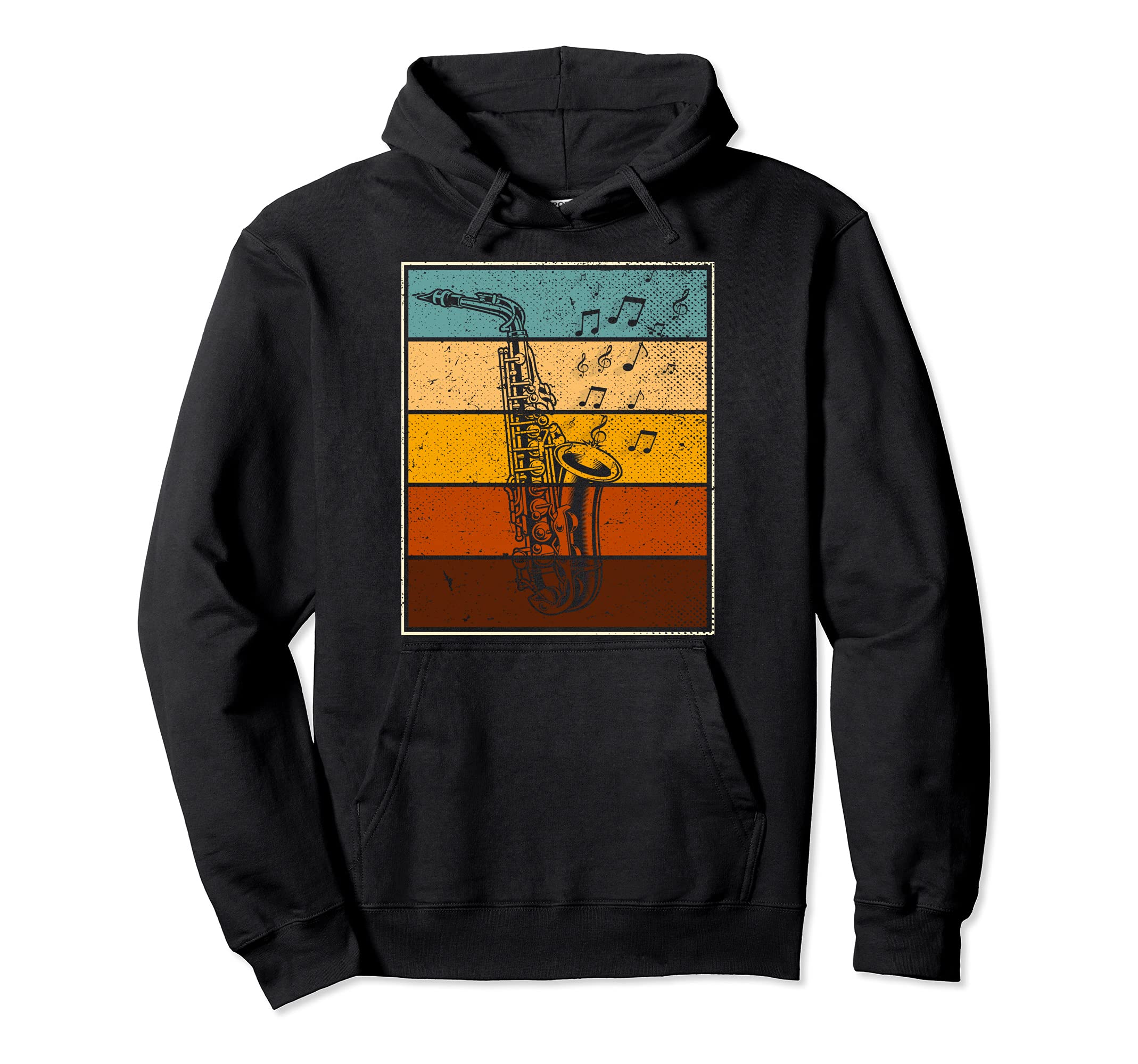 Jazz Musical Instrument Saxophonist Retro Saxophone Pullover Hoodie, Black
