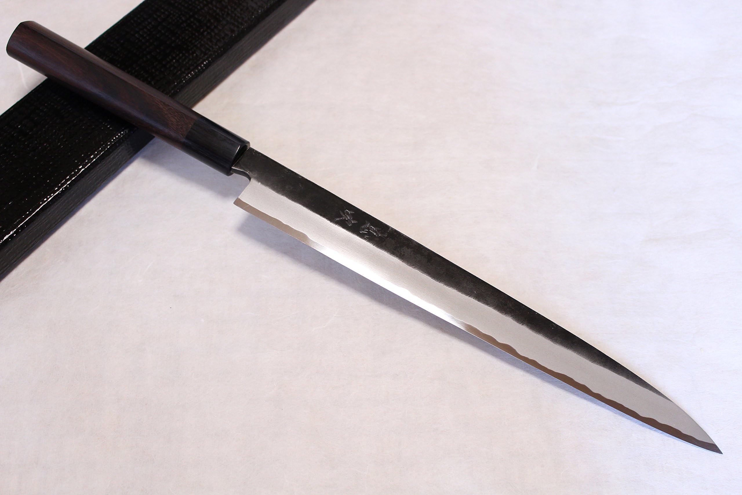 Takayuki Iwai Aogami Blue 2 steel Ibuki Kurouchi black finish Sashimi Yanagiba knife 270mm