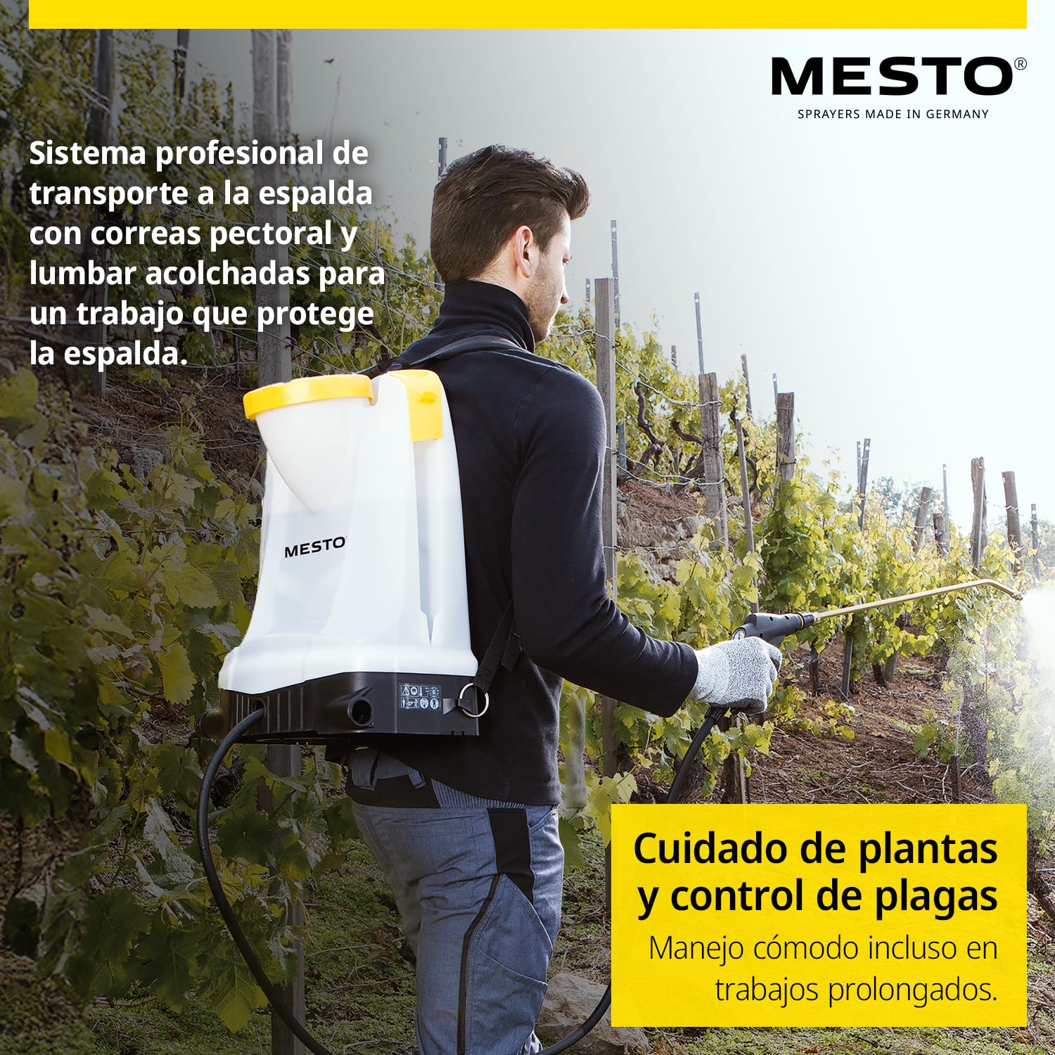 MESTO RS125 - Jeringa para espalda (12 L, incluye pantalla pulverizadora, pulverizador de jardín con 6 bares de presión, jeringa de malas hierbas para jardín, con válvula de cierre ergonómica y