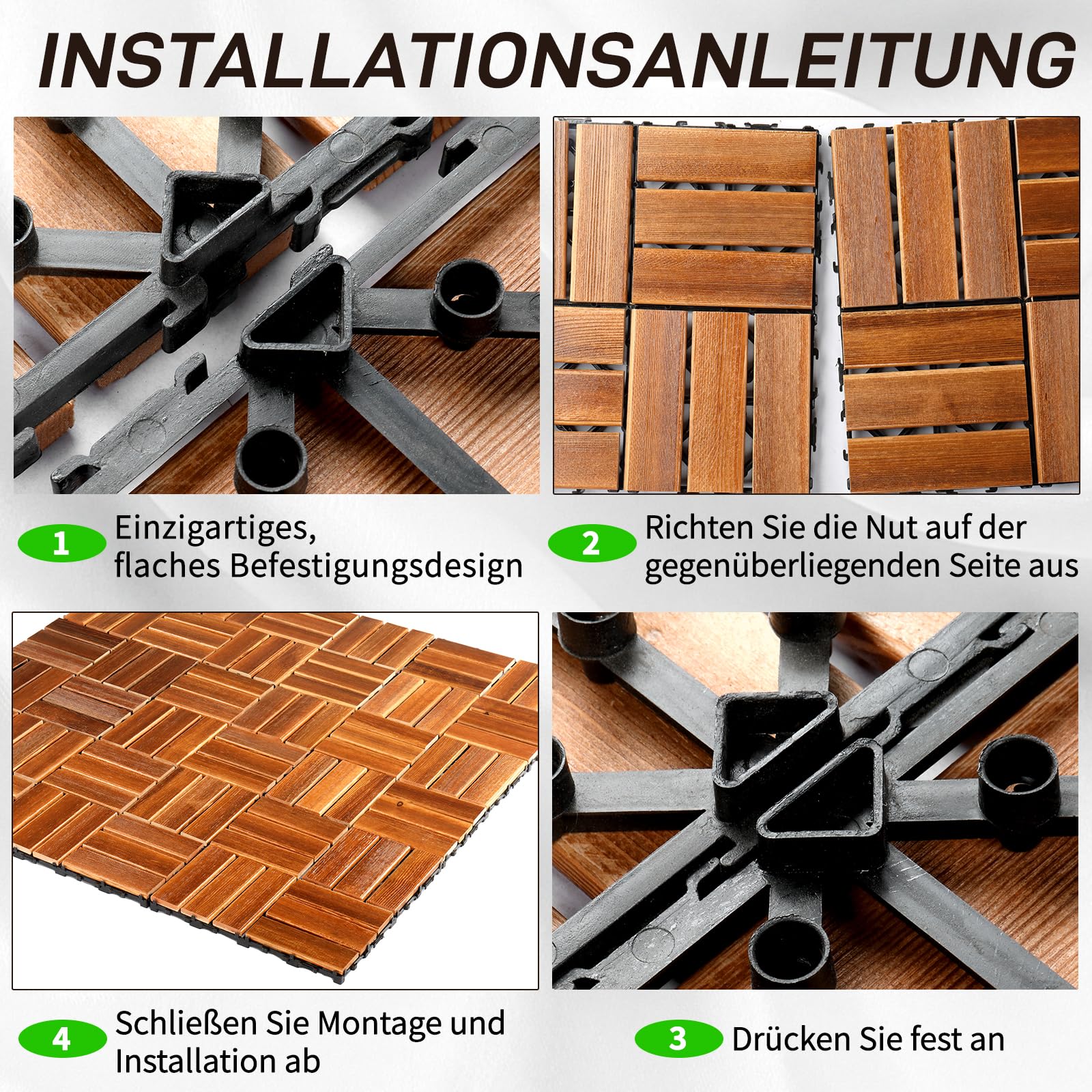 Balkon boden, WPC terrassenfliesen 30 x 30 cm, Bodenbelag Holzboden Klicksystem, Geeignet für Terrassen, Balkone und Gärten, Verschiedene Spezifikationen (4 m² | 44 Fliesen, typ 3)