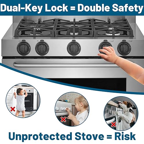 Miniatura 3 de Paquete de 5 fundas para pomos de horno para seguridad infantil, fundas de seguridad negras para pomos de estufa y cerraduras de estufa de gas,