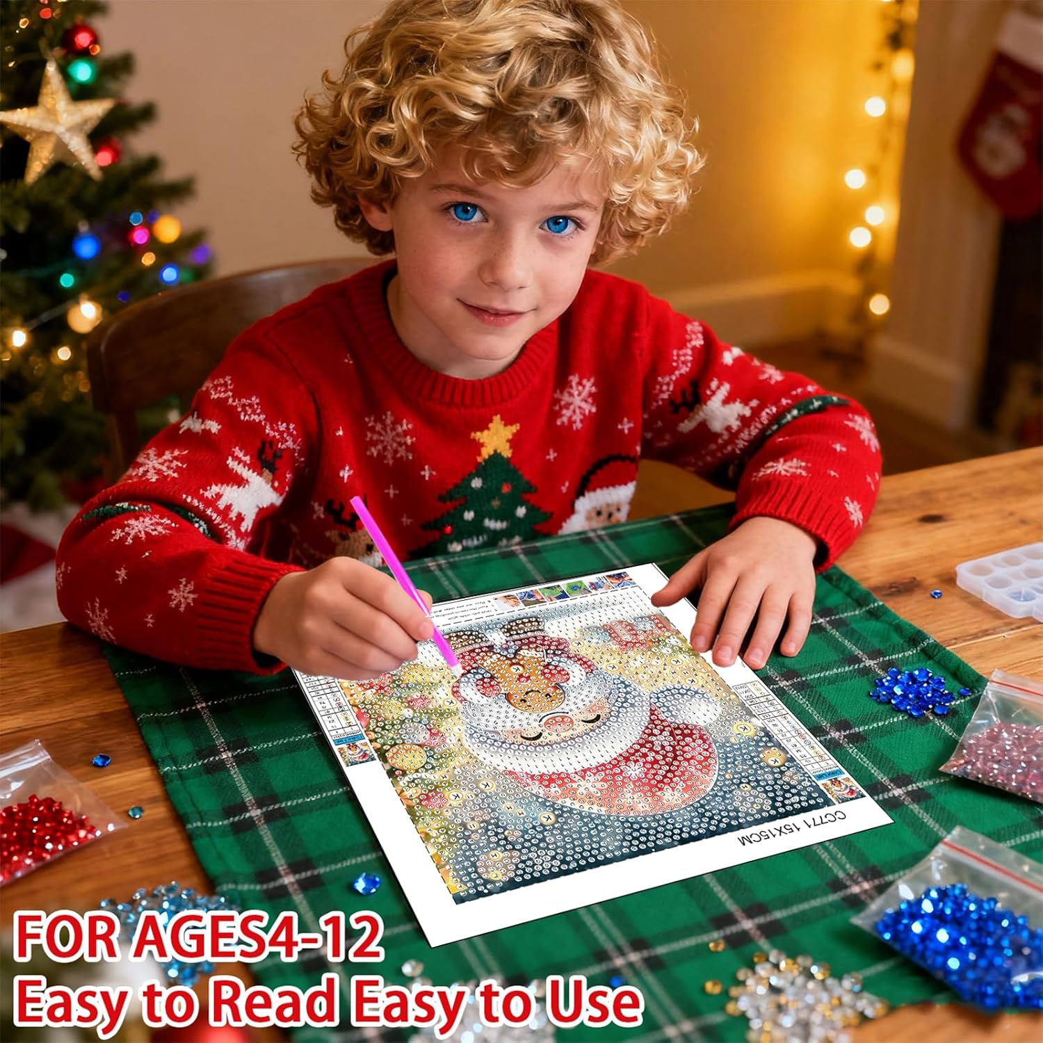 cviokrdu 4 PCS Christmas Diamond Art Kits for Kids, Christmas Diamond Art for Kids Ages 4 8 12, Cute Snowman Penguin Gnome Gem Art Kit Crafts Beginners for Gift Home Wall Decor(6x6inch)